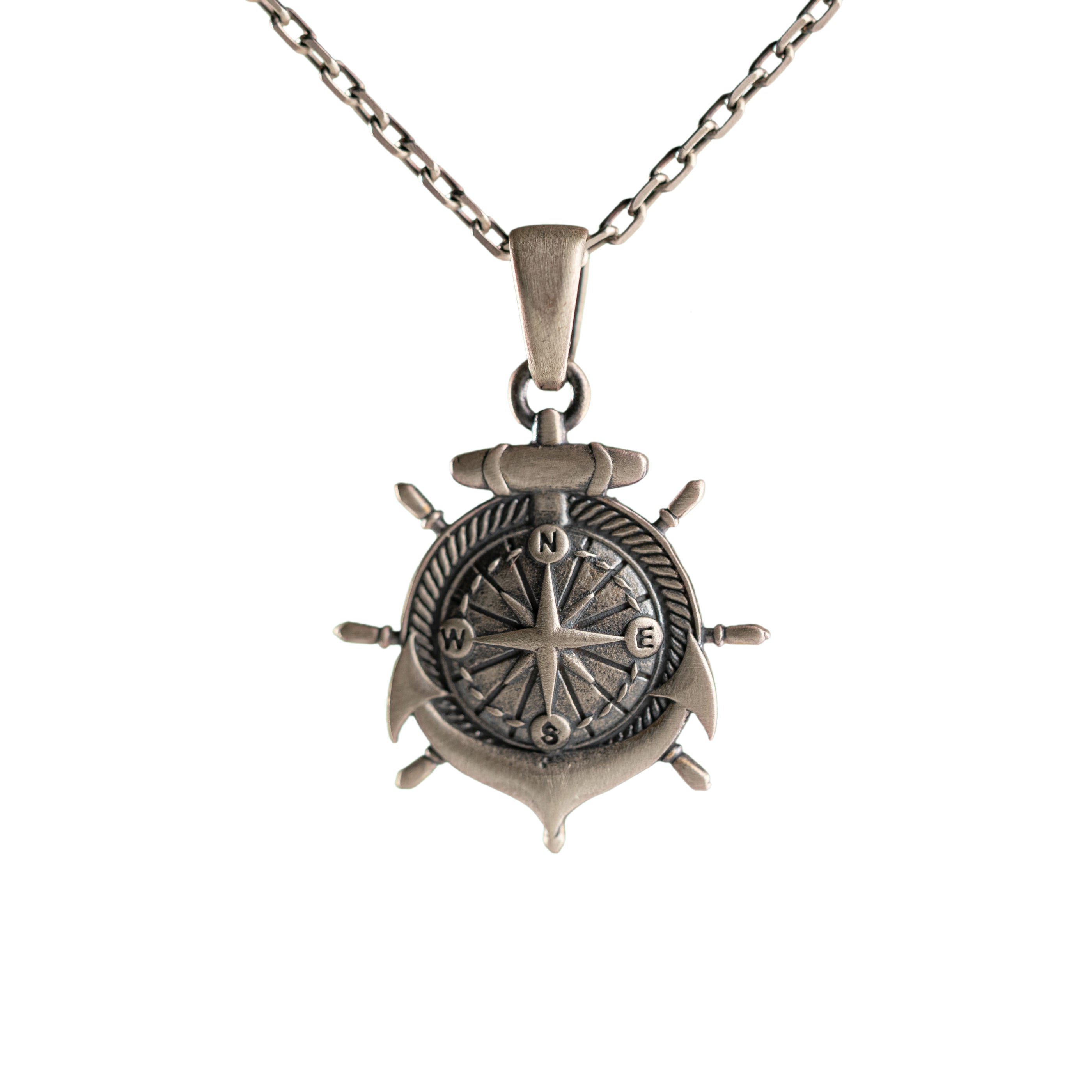 Anchor Compass Pendant – Sterling Silver Nautical Jewelry With Polished Finish