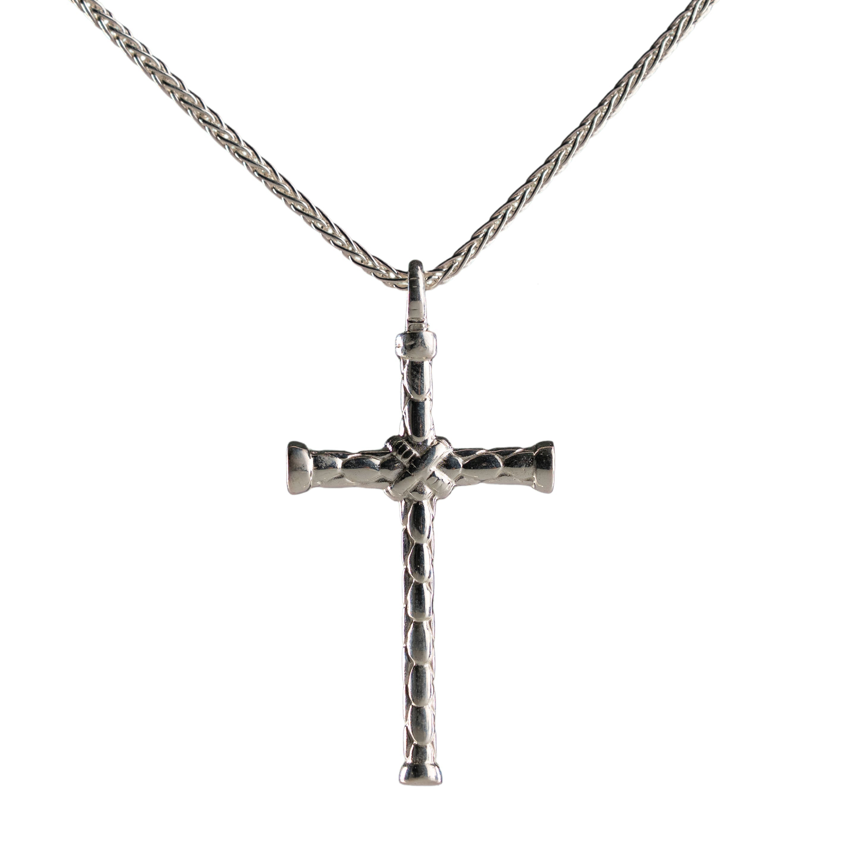 Bamboo Cross Pendant – Handmade Sterling Silver Cross Necklace with Wrapped Center Knot