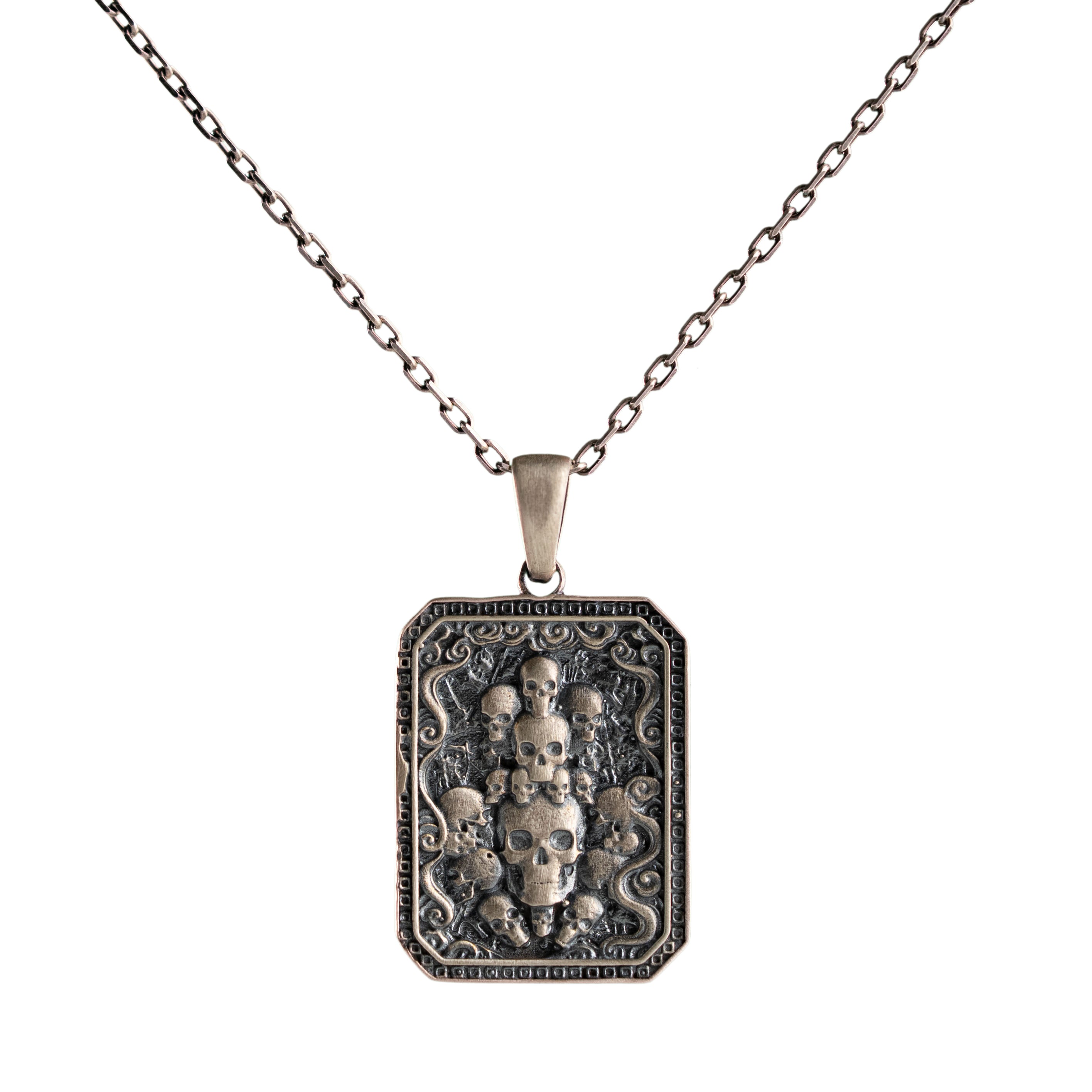 Skull Pendant Necklace – Sterling Silver Gothic Skull Charm with Custom Chain Length