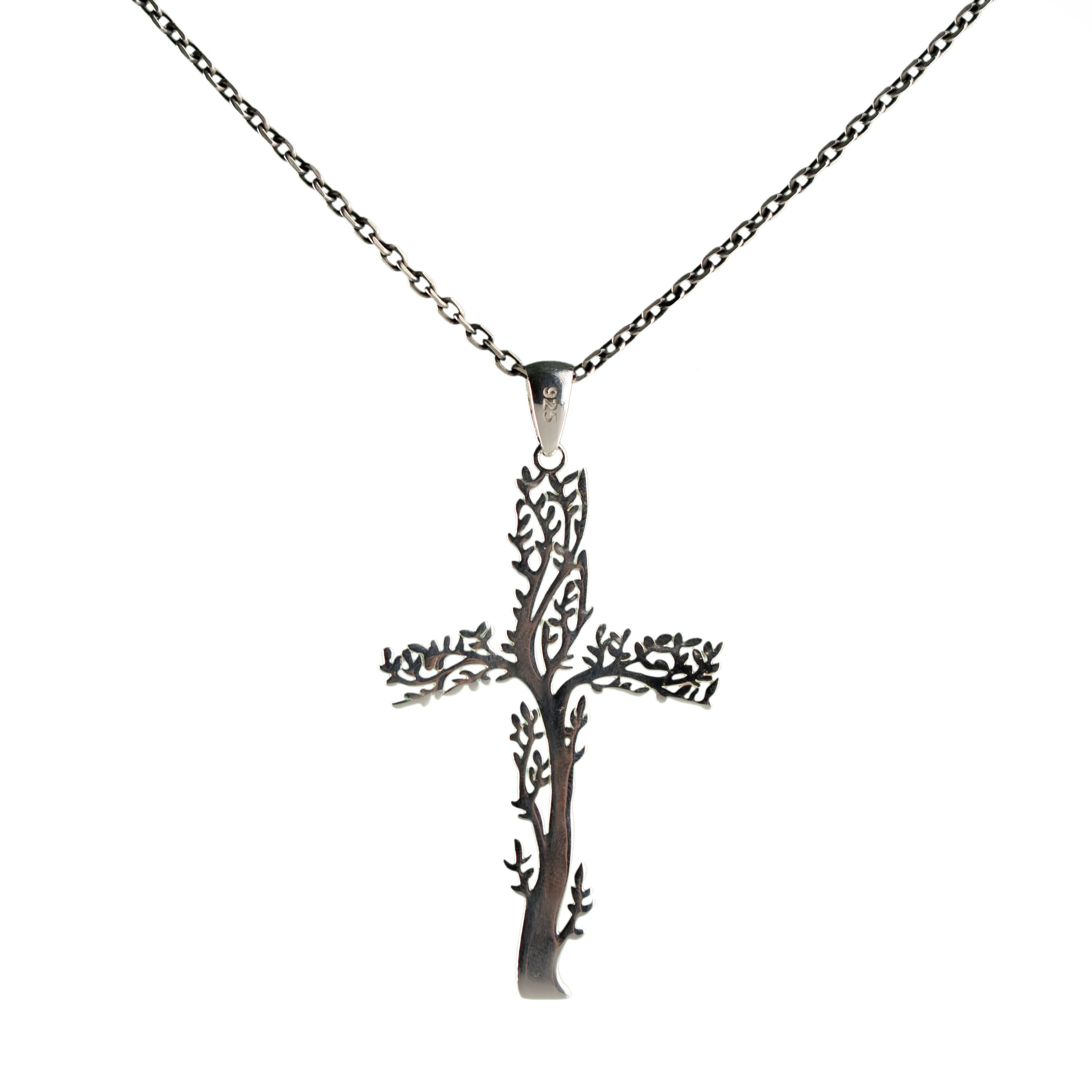 Tree of Life Cross Necklace 925 Sterling Silver Gothic Norse Pendant