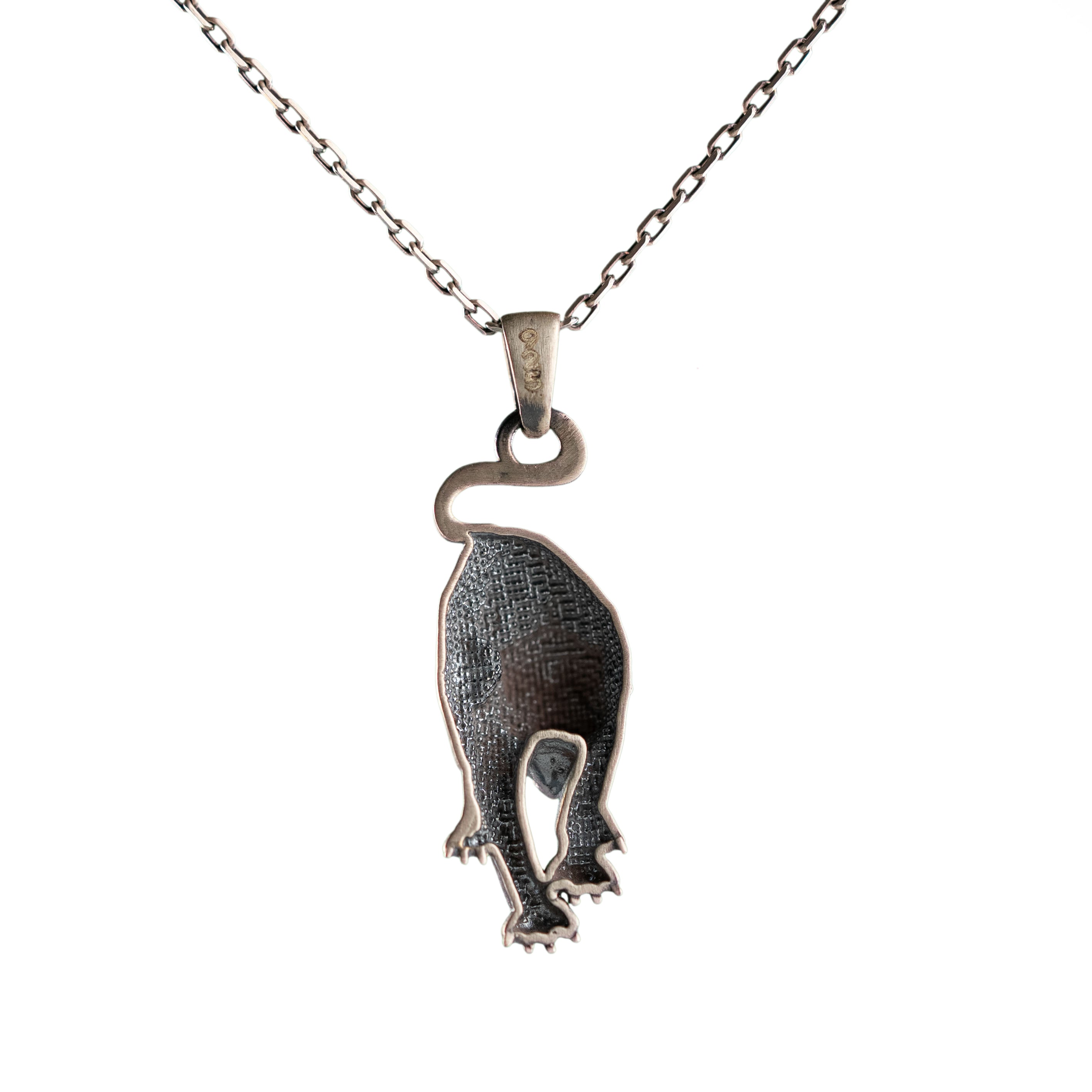 Leopard Silver Pendant - Sterling Silver Wild Cat Necklace with Panther Charm