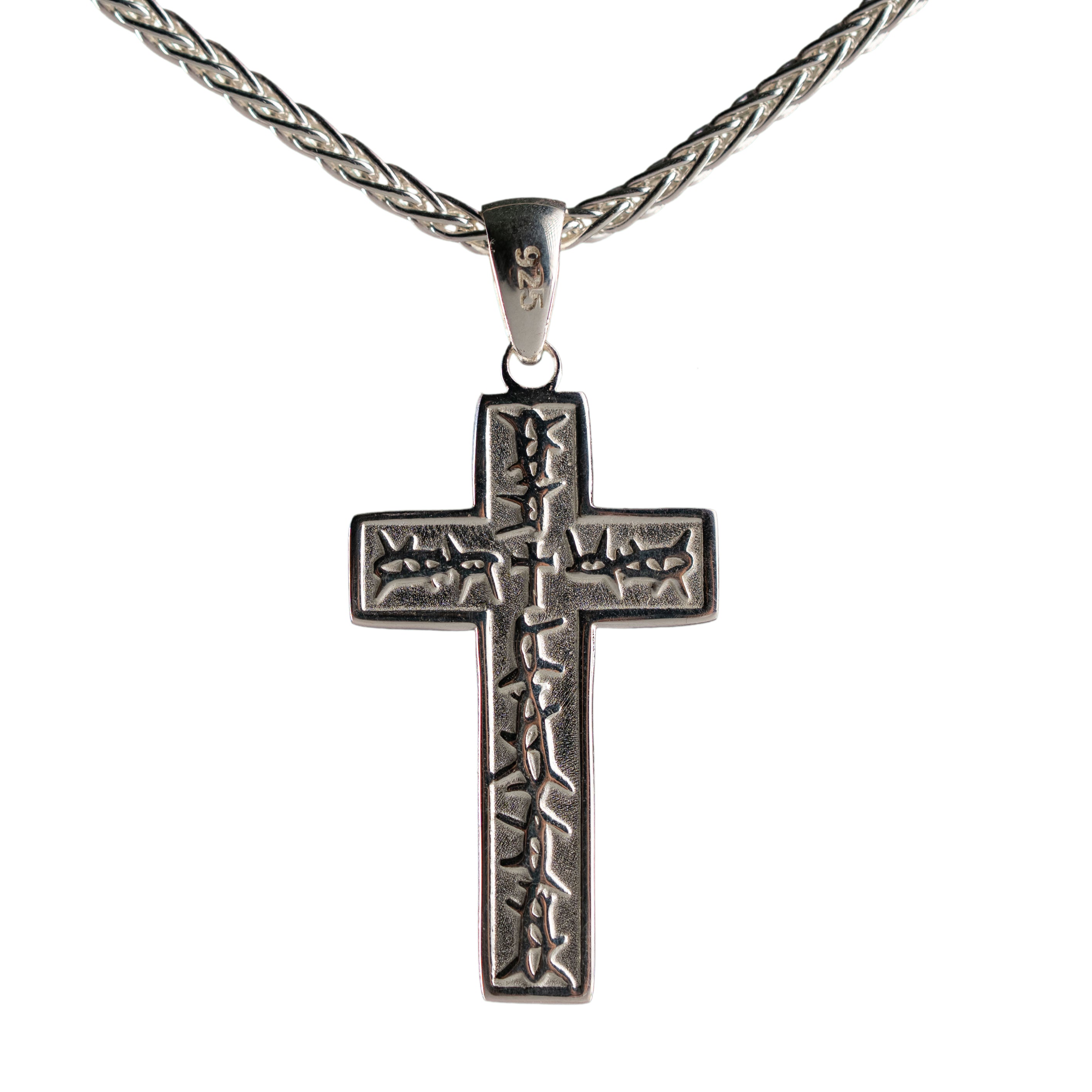 925 Sterling Silver Cross Thorn Pendant Gothic Unisex Religious Protection Necklace