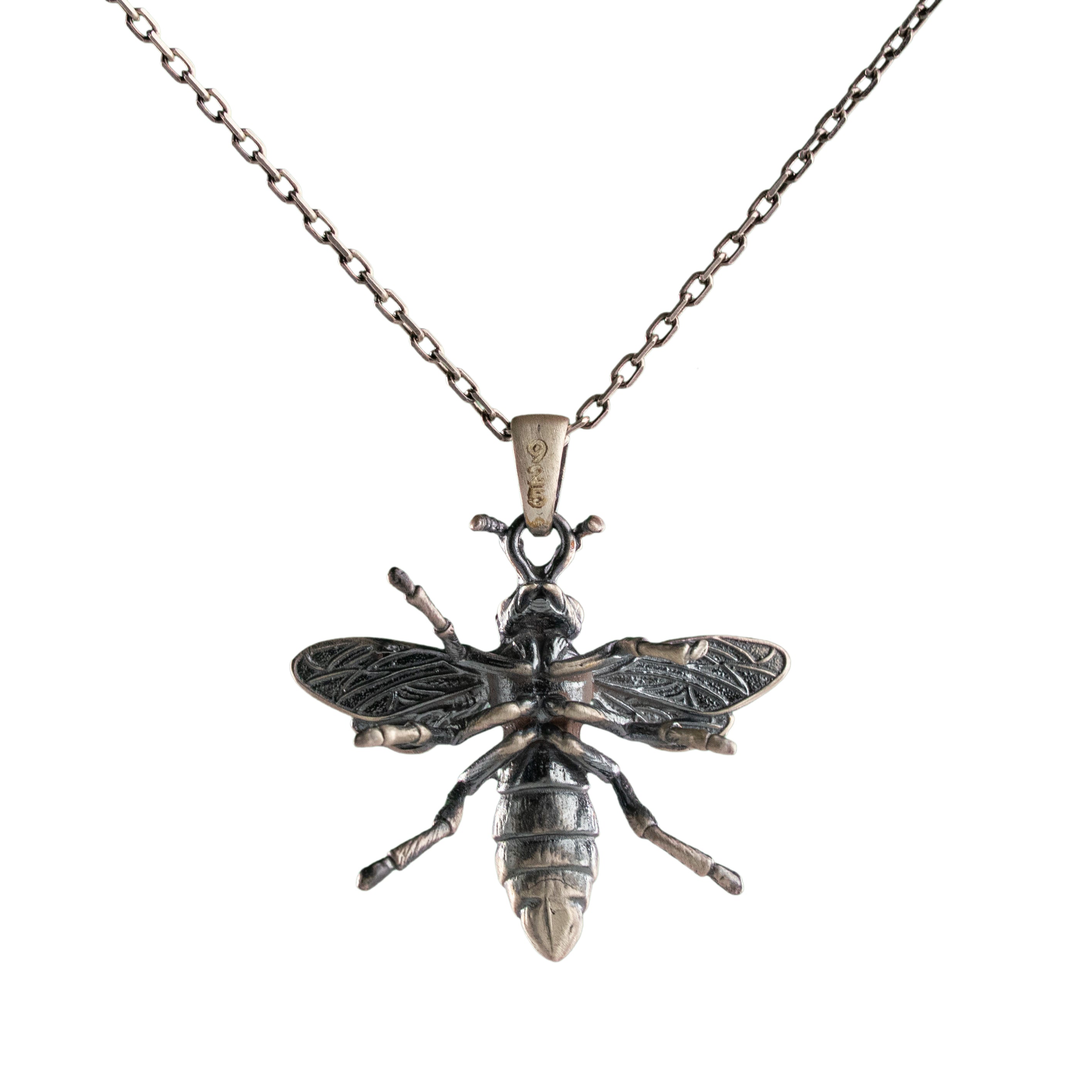 Queen Bee Pendant – Handmade Sterling Silver Bee Charm Necklace Gift