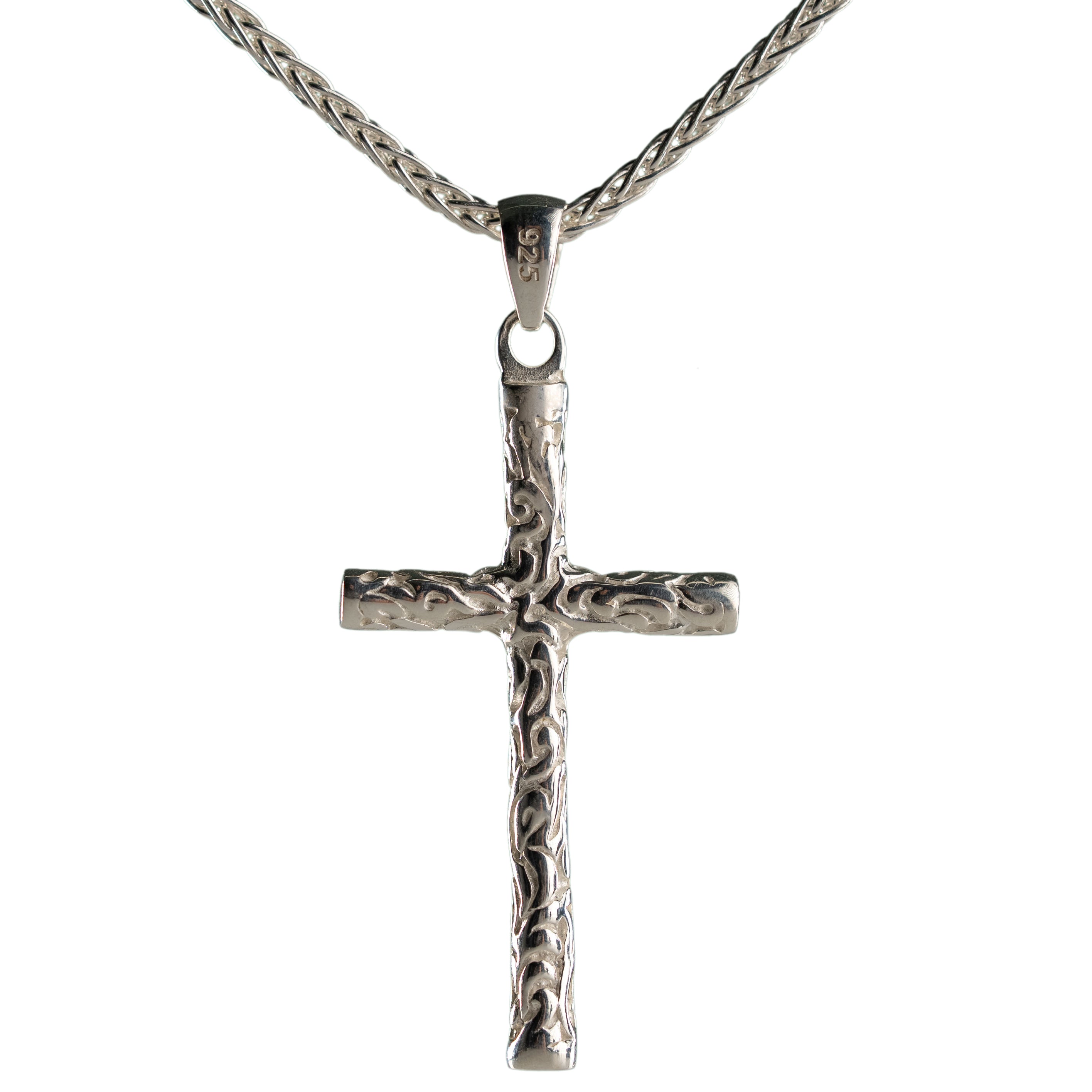 Sterling Silver Cross Necklace Gothic Pendant Oxidized Textured Silver Jewelry