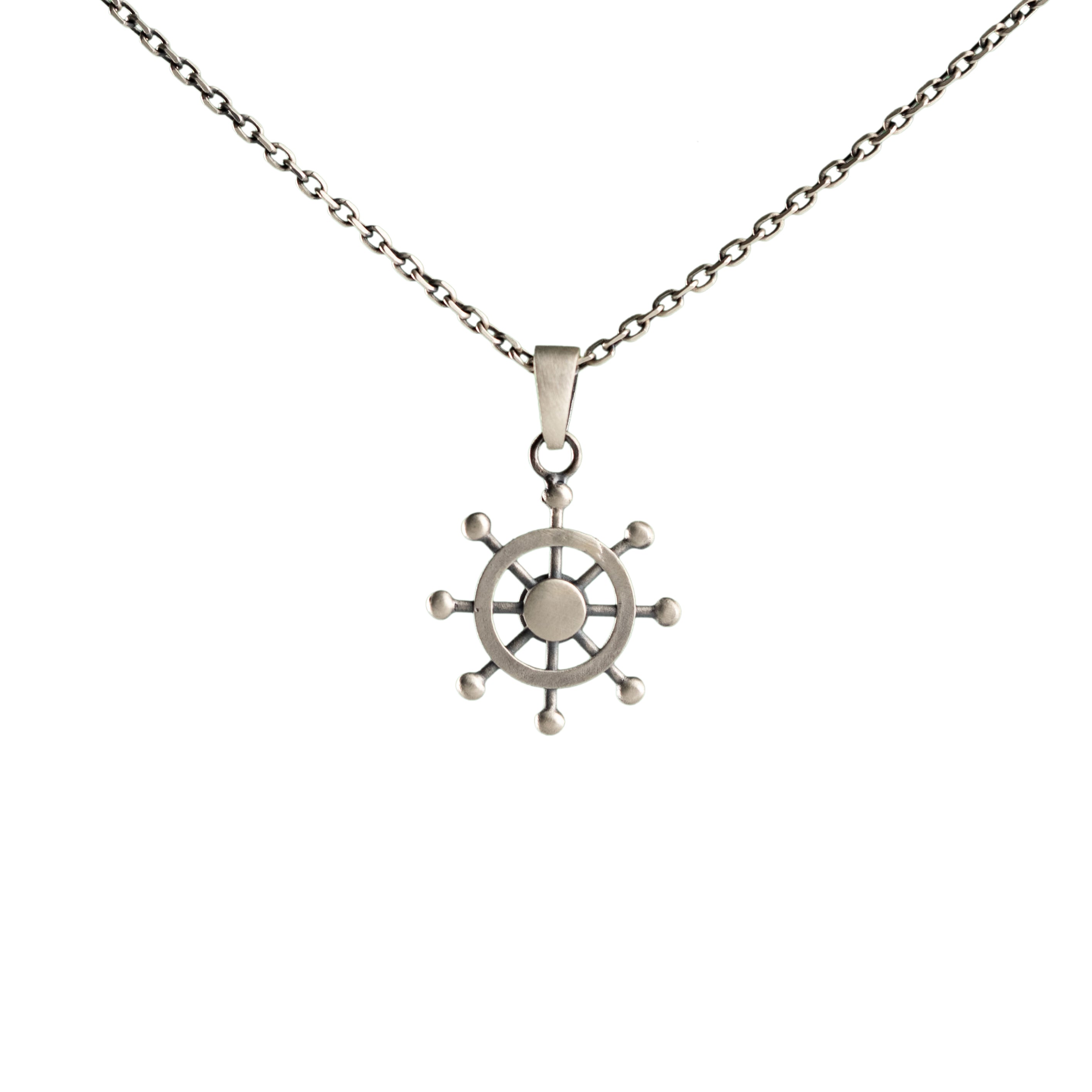 Ship Wheel Necklace Sterling Silver Nautical Pendant Gothic Maritime Charm