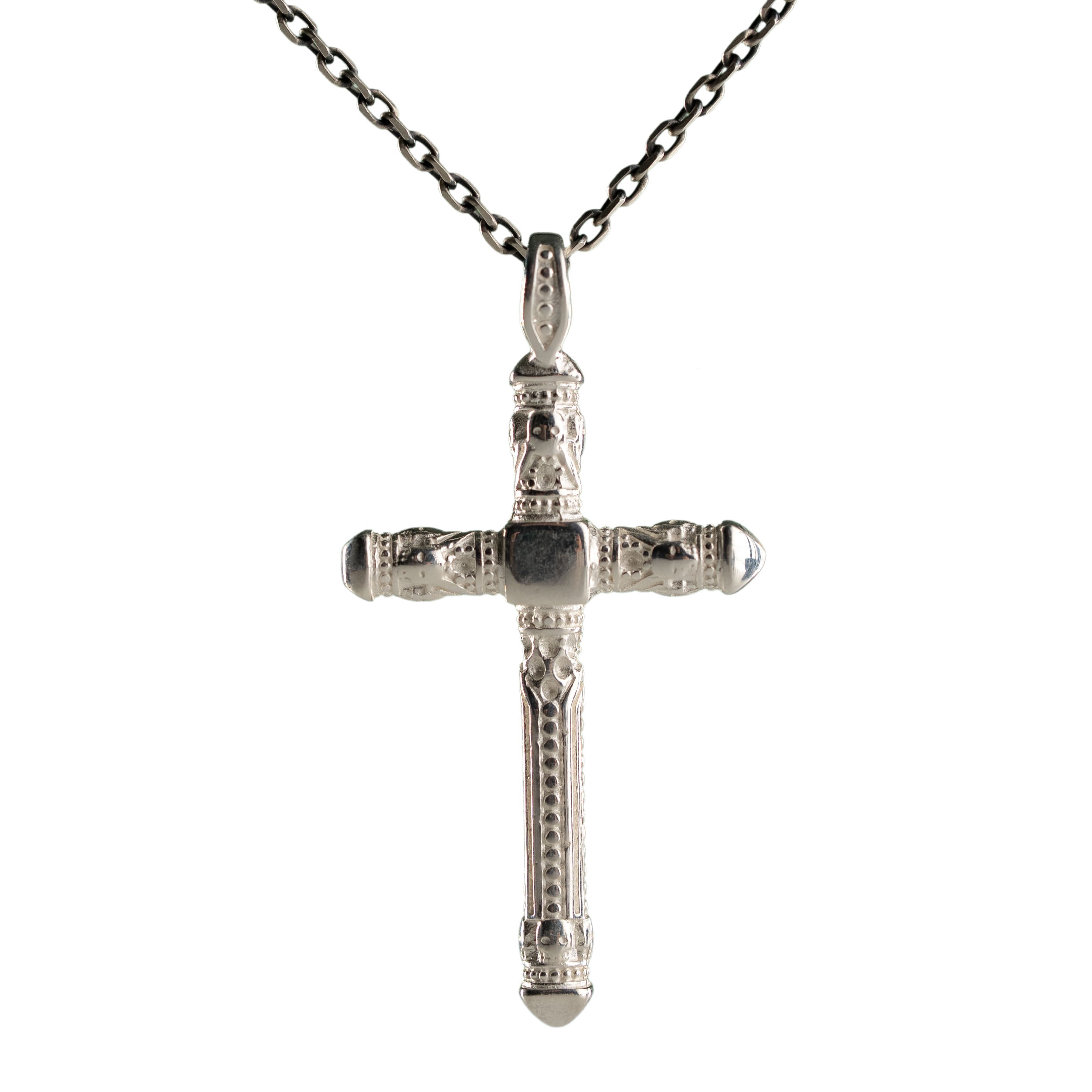 Blue Stone Cross Necklace - Handmade Sterling Silver Pendant with Oxidized Finish