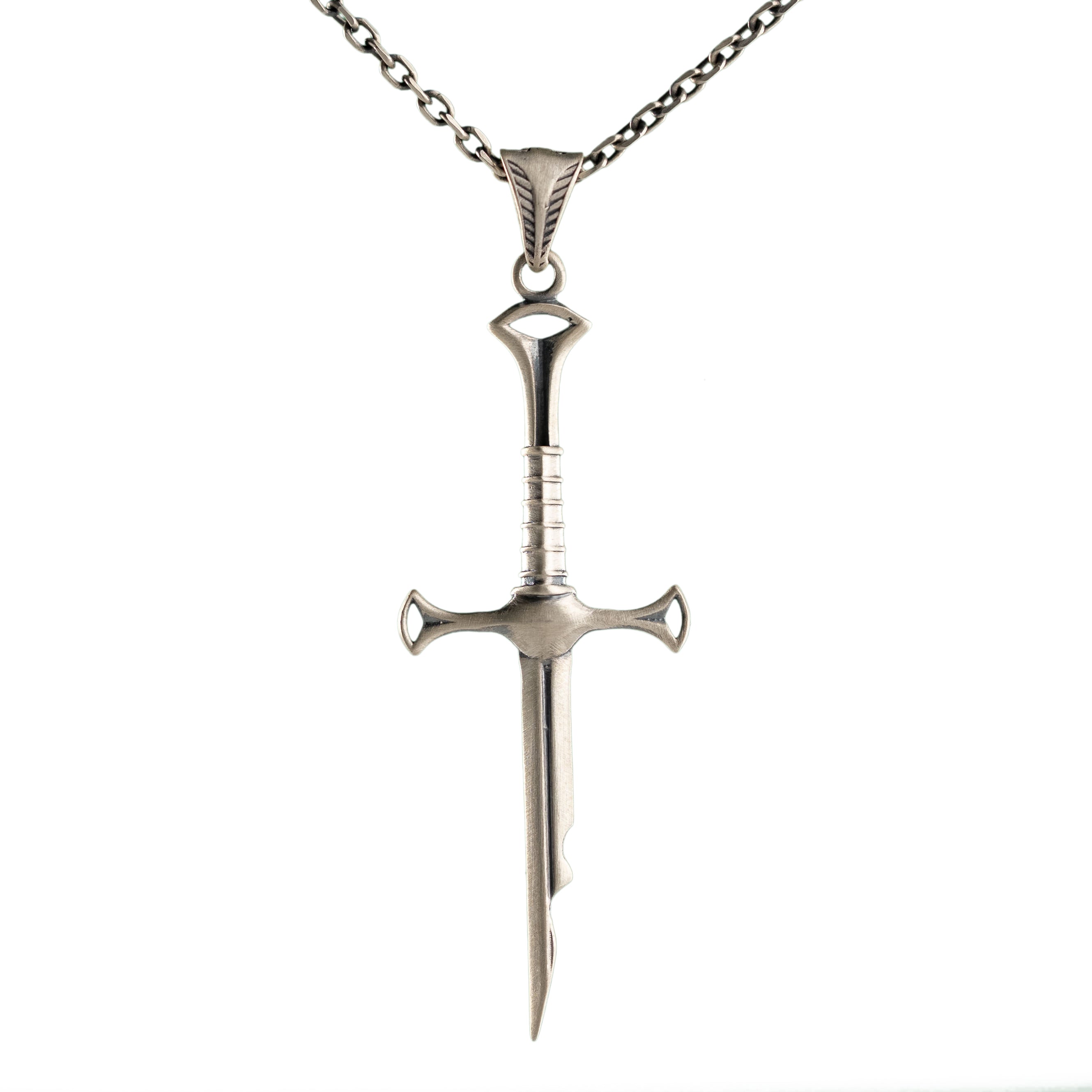 Narsil Broken Sword Necklace – Handmade Sterling Silver Fantasy Pendant