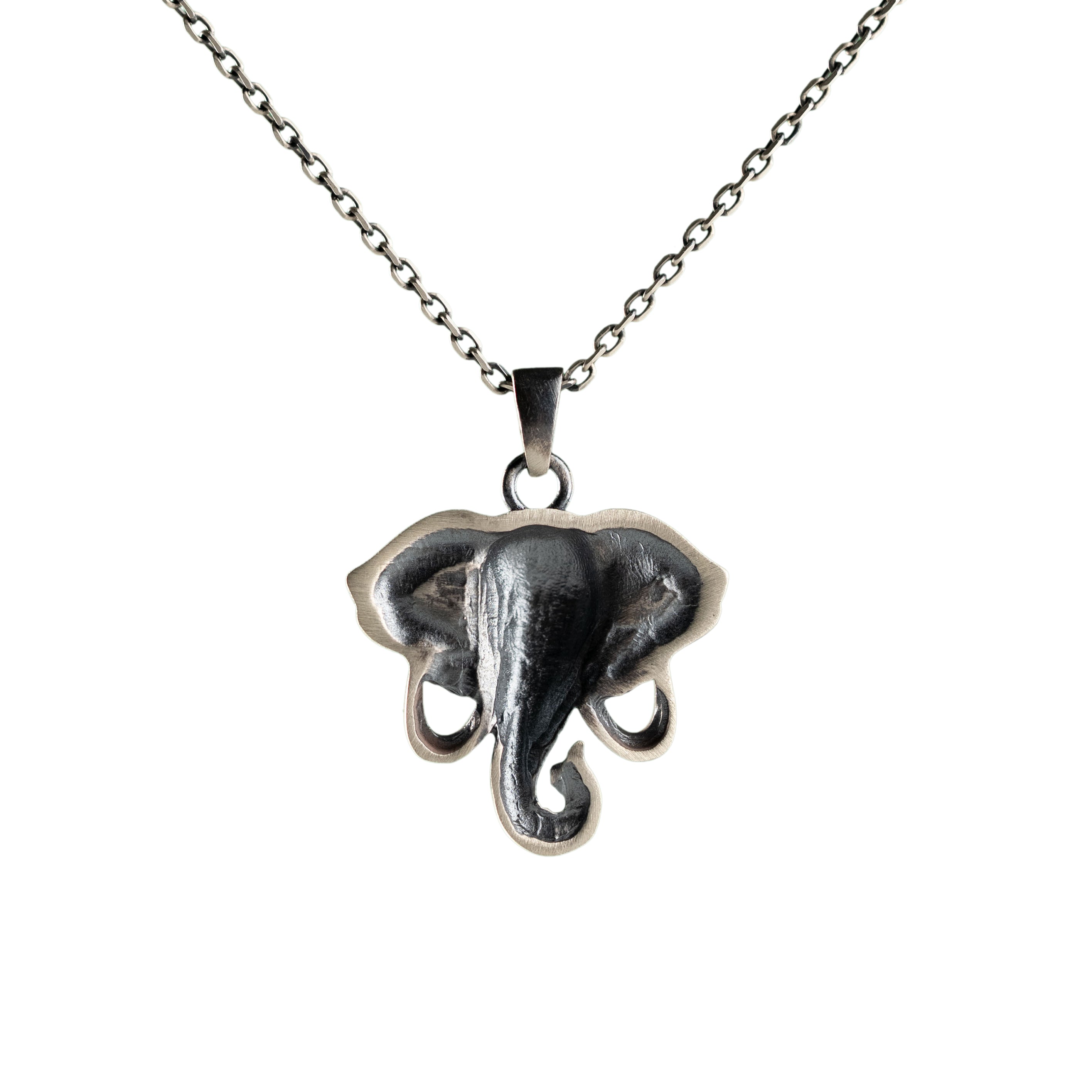 Sterling Silver Elephant Necklace – Gothic African Pendant with Trunk Up Charm
