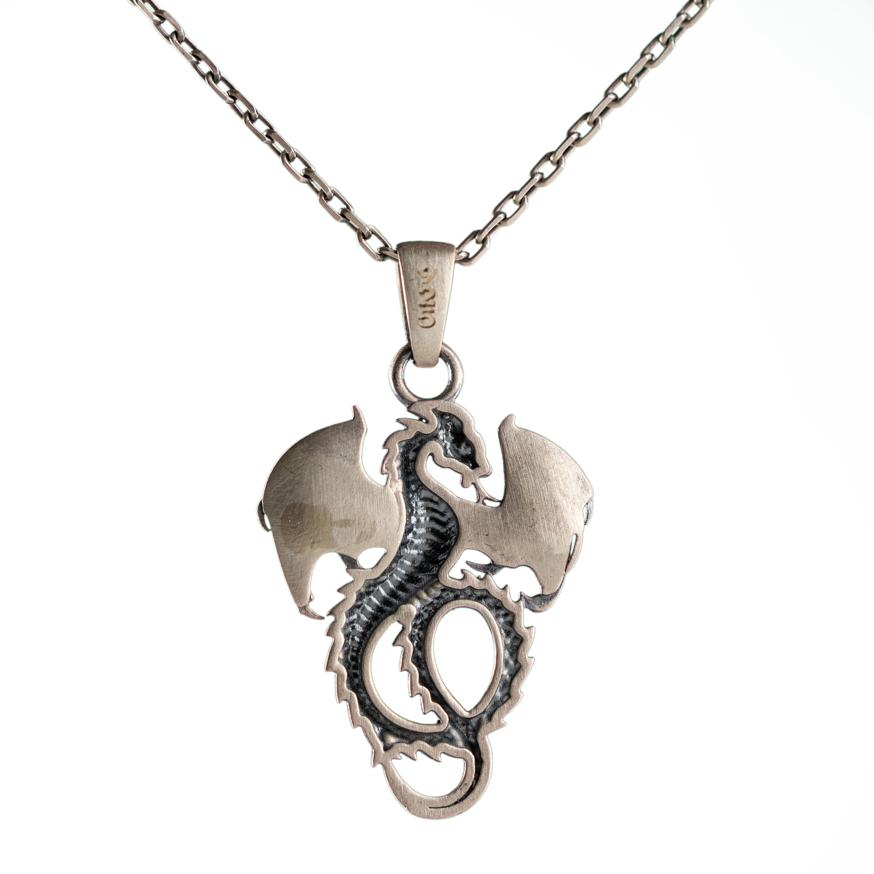 Dragon Silver Pendant Sterling 925 Silver Gothic Fantasy Necklace Charm