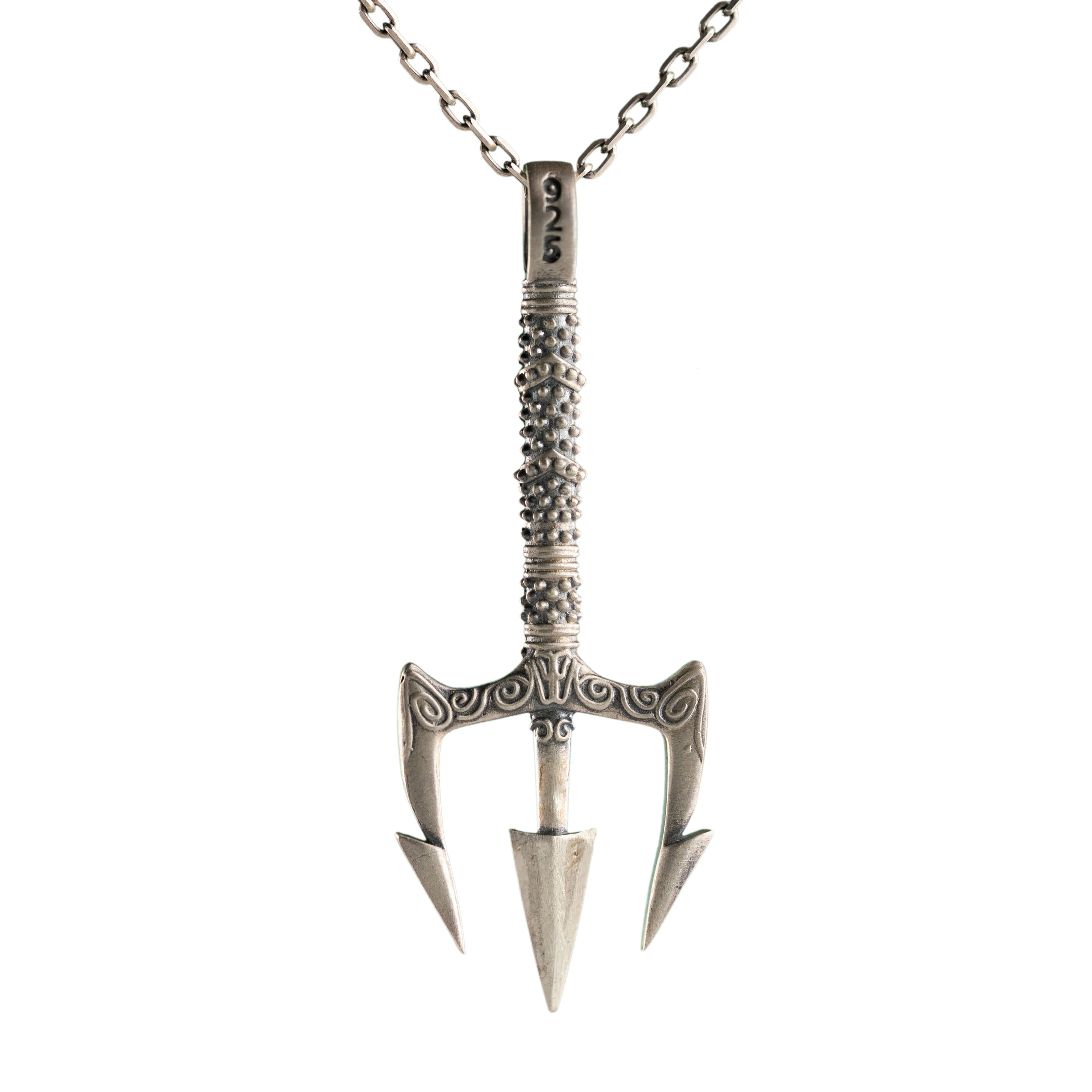 Poseidon Trident Pendant – 925 Sterling Silver Handmade Necklace With Oxidized Finish