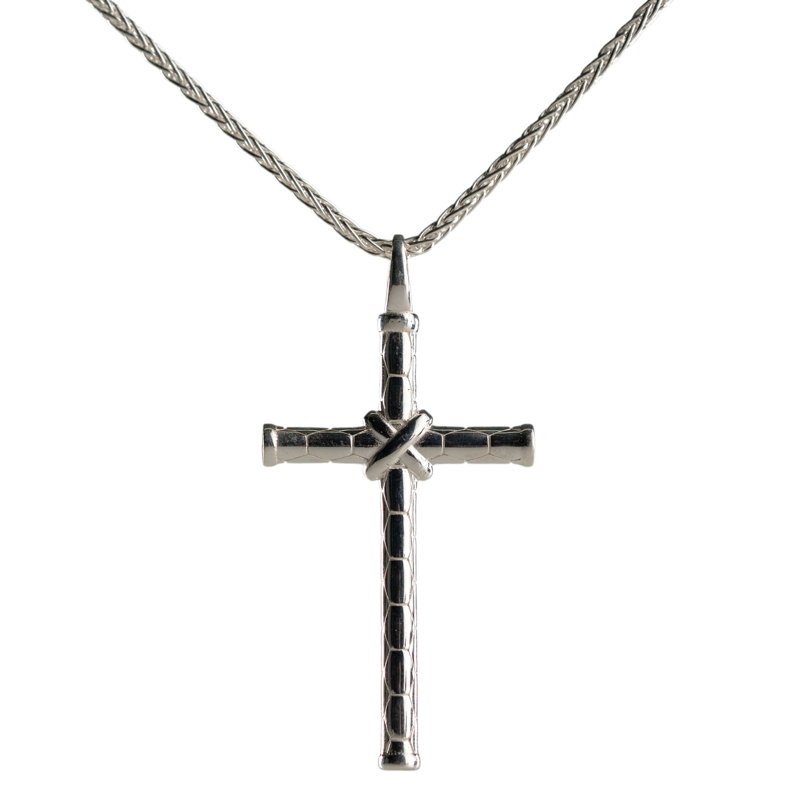 Bamboo Cross Pendant Sterling Silver Necklace – Vintage Mexico Jewelry Gift