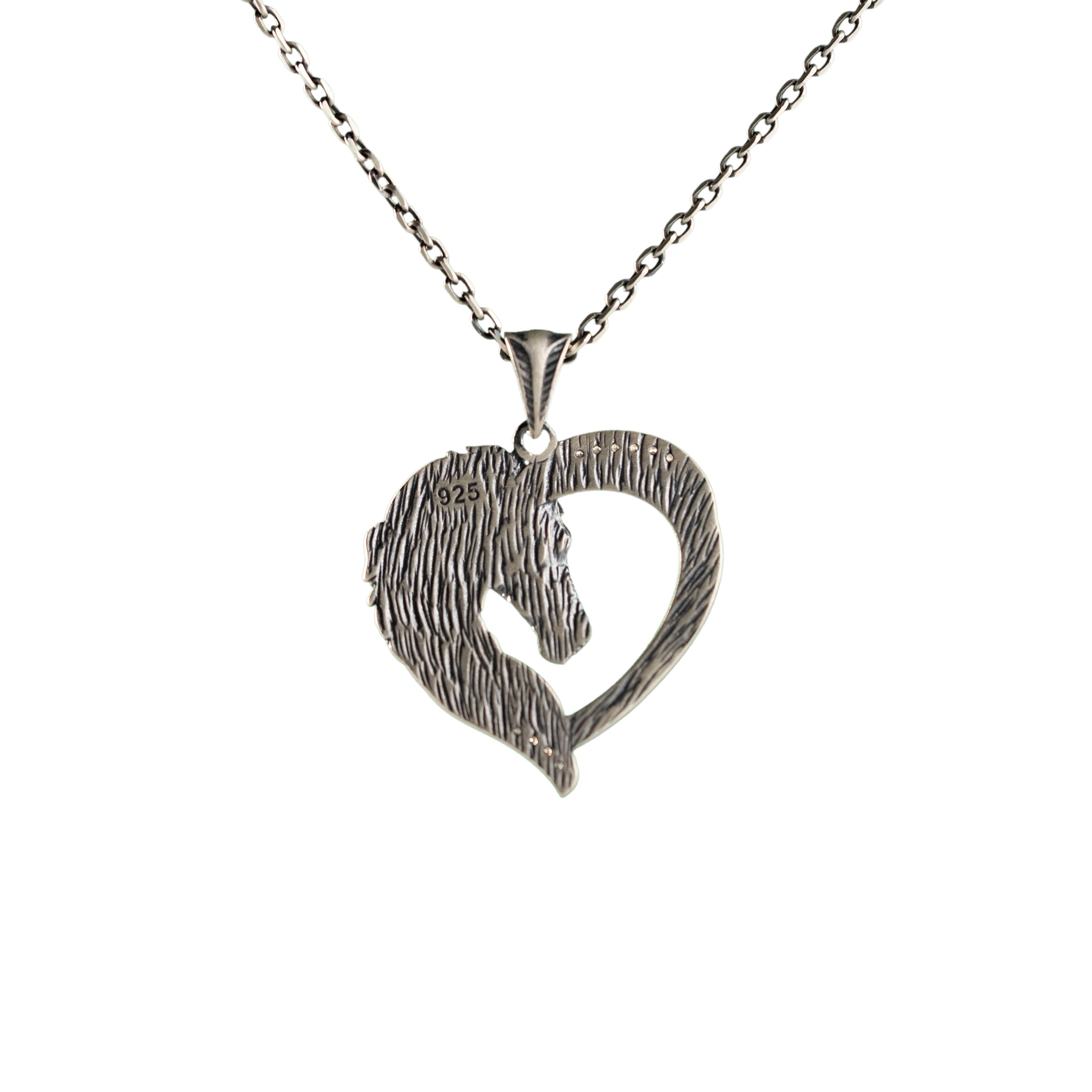 Horse Heart Necklace Sterling Silver Pendant Gothic Equestrian Charm