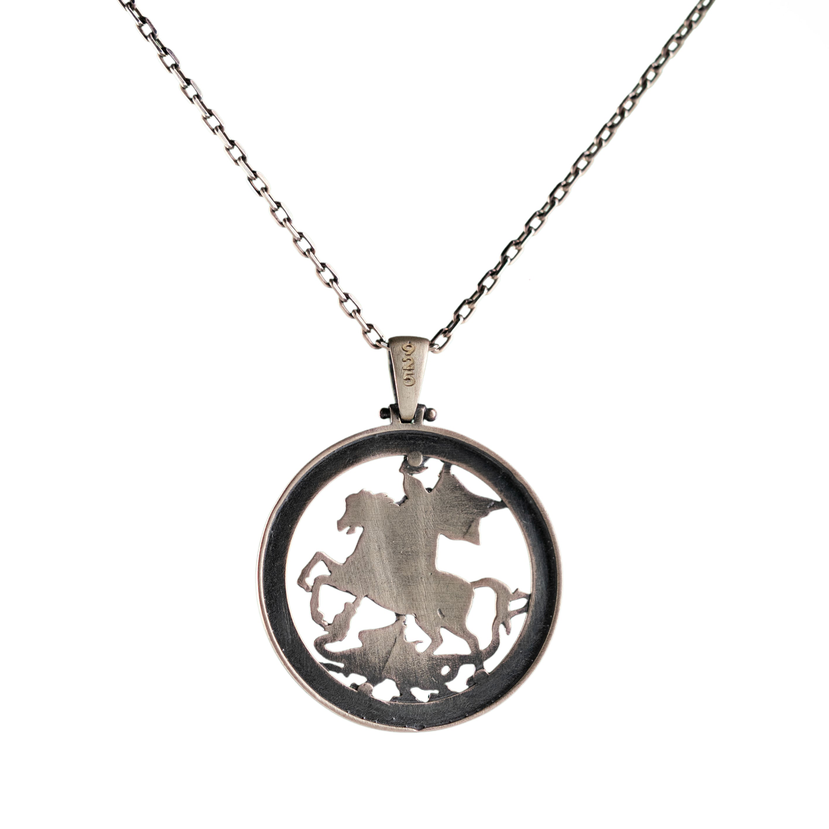 Saint George Necklace Sterling Silver Dragon Pendant Medieval Warrior Amulet