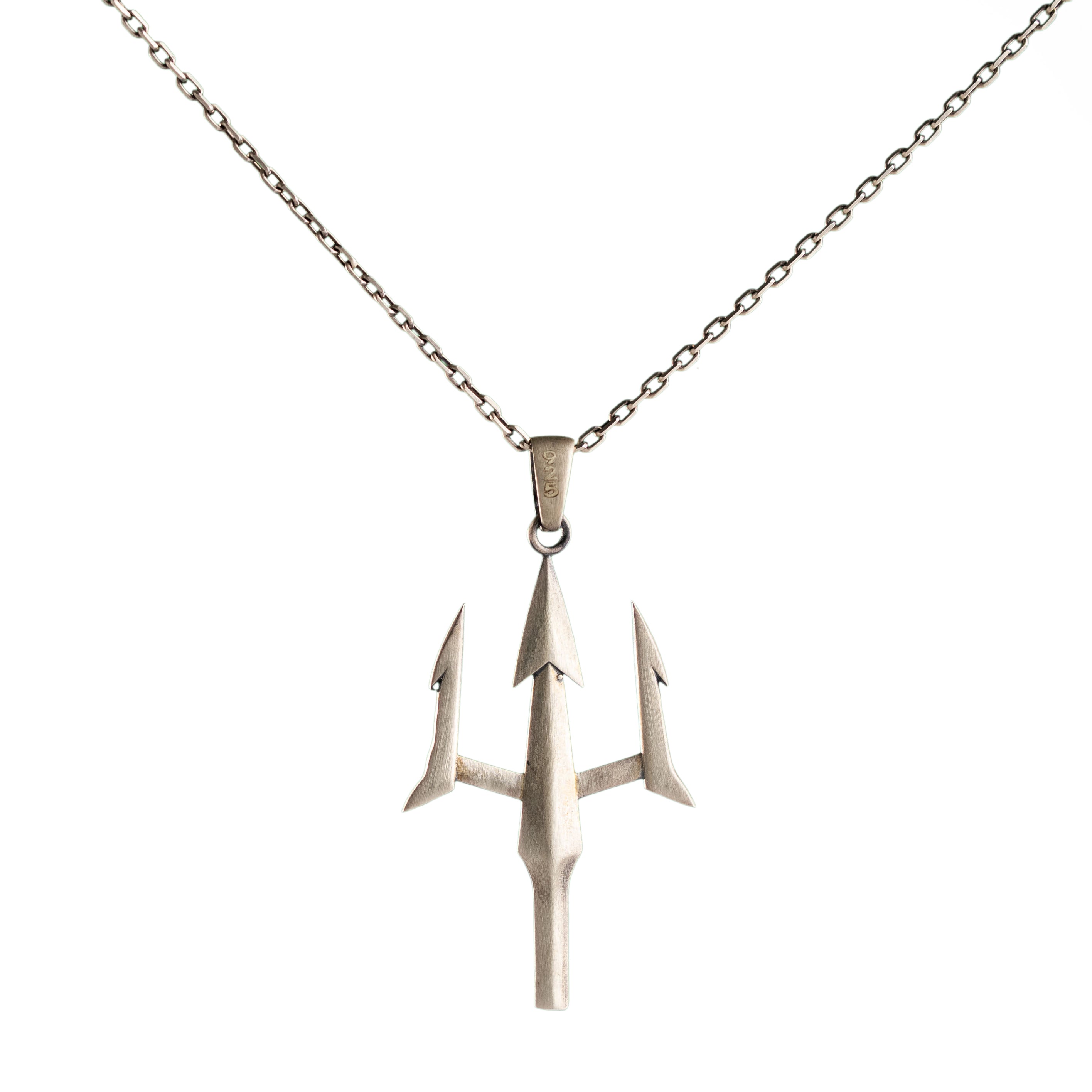 Poseidon Trident Pendant Sterling Silver Gothic Sea God Necklace