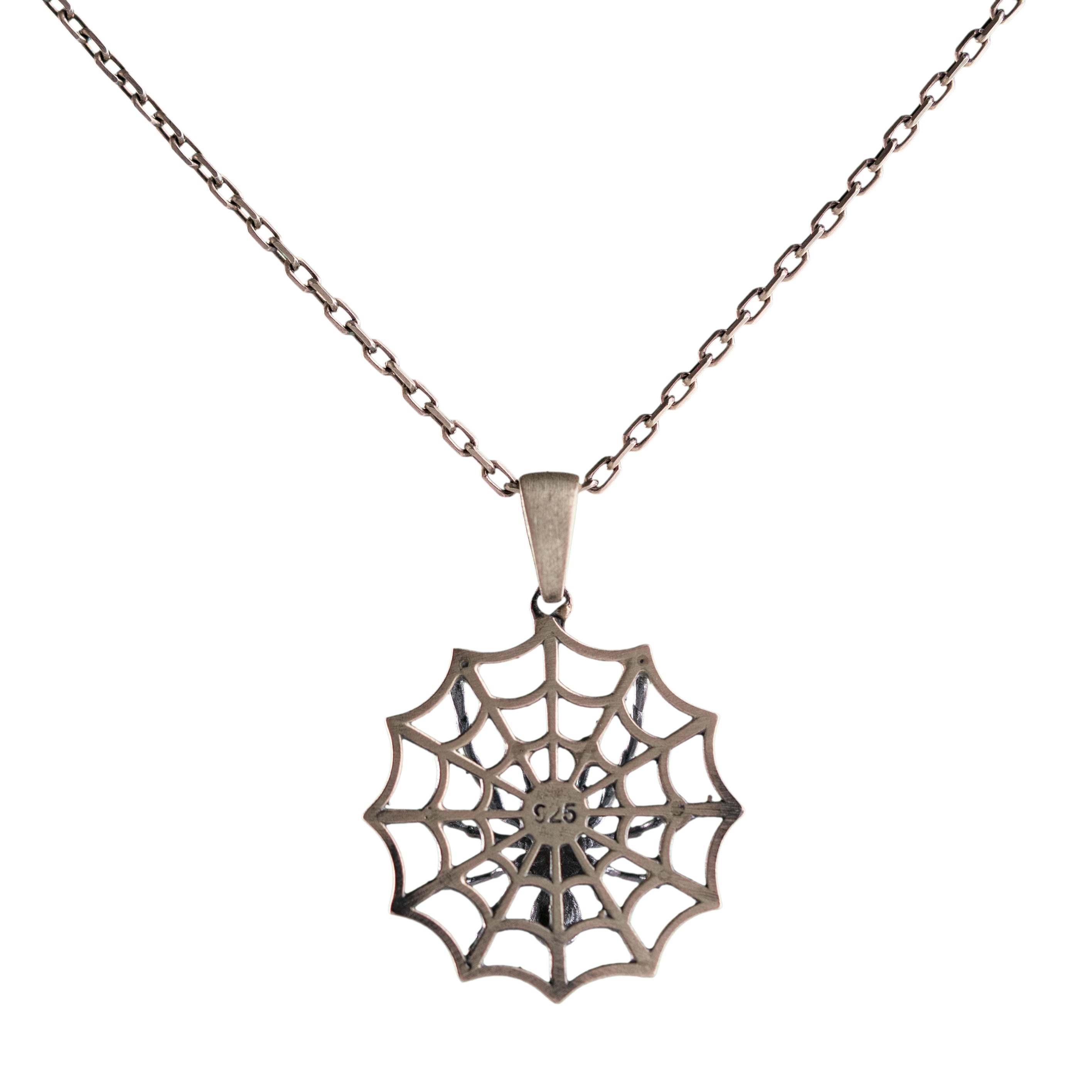Gothic Spider Web Pendant – Handmade 925 Silver Unisex Necklace, Unique Halloween Gift
