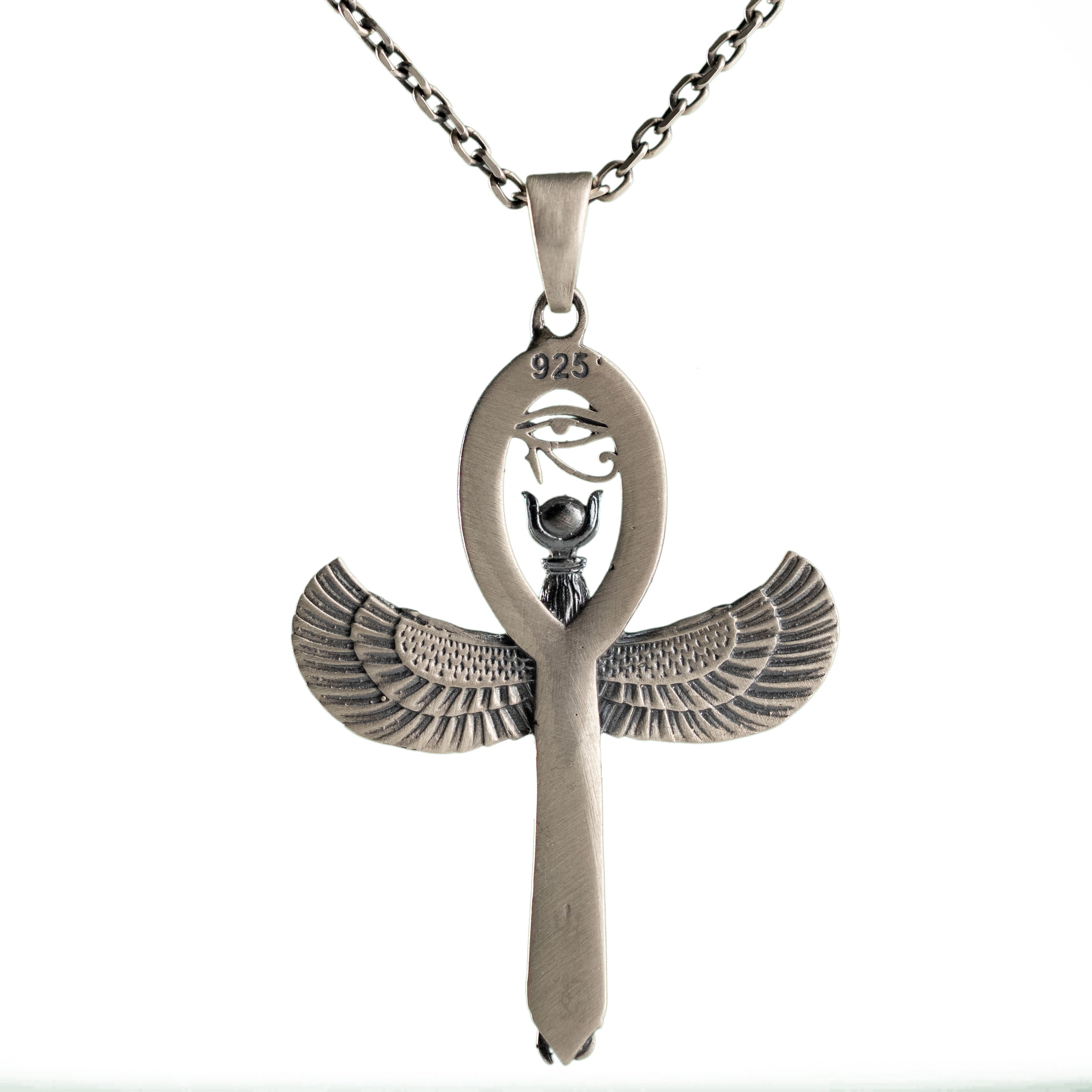 Isis Ankh Pendant – Handmade Sterling Silver Winged Goddess Jewelry with Eye of Horus Charm
