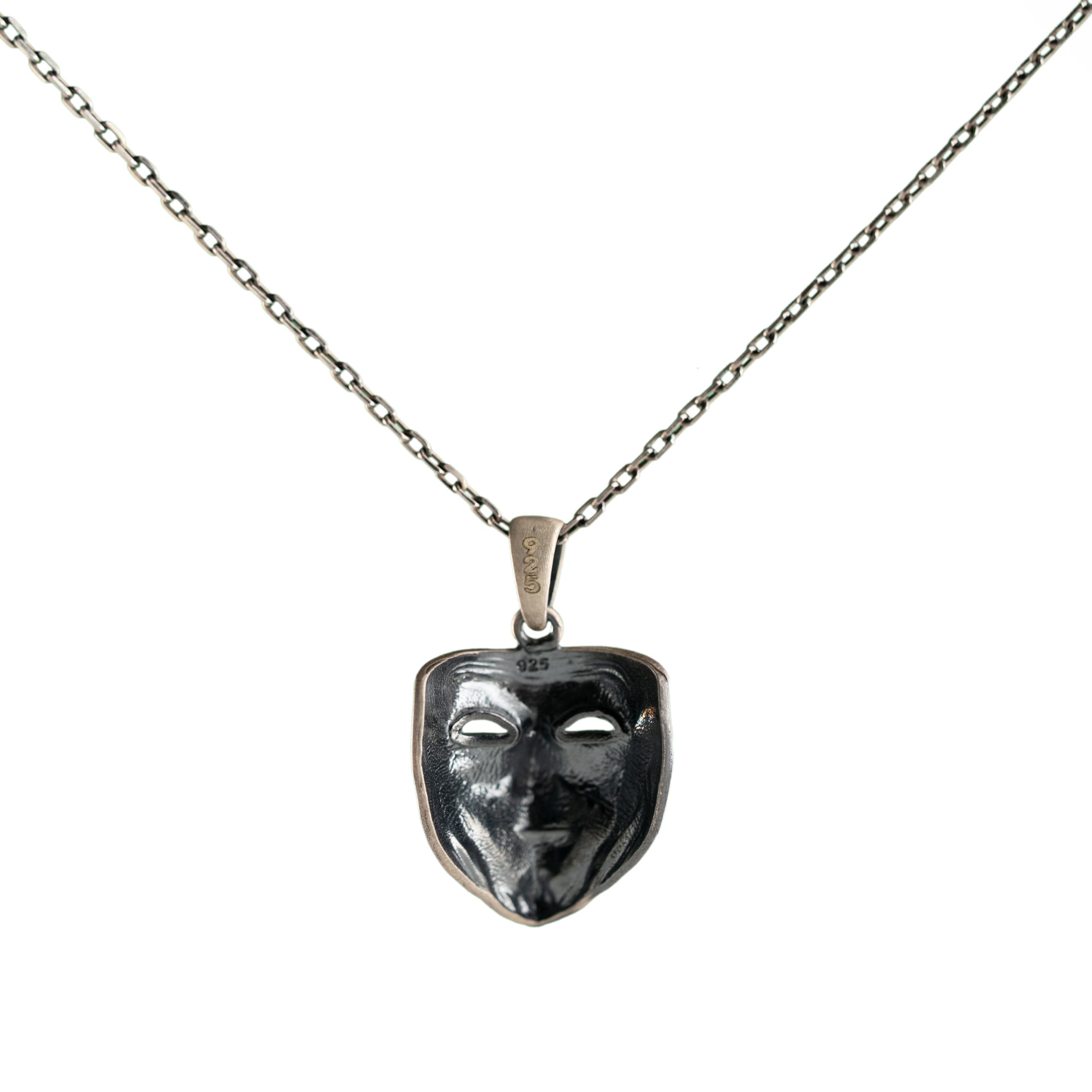Anonymous Mask Necklace Sterling Silver Pendant Gothic V for Vendetta Jewelry