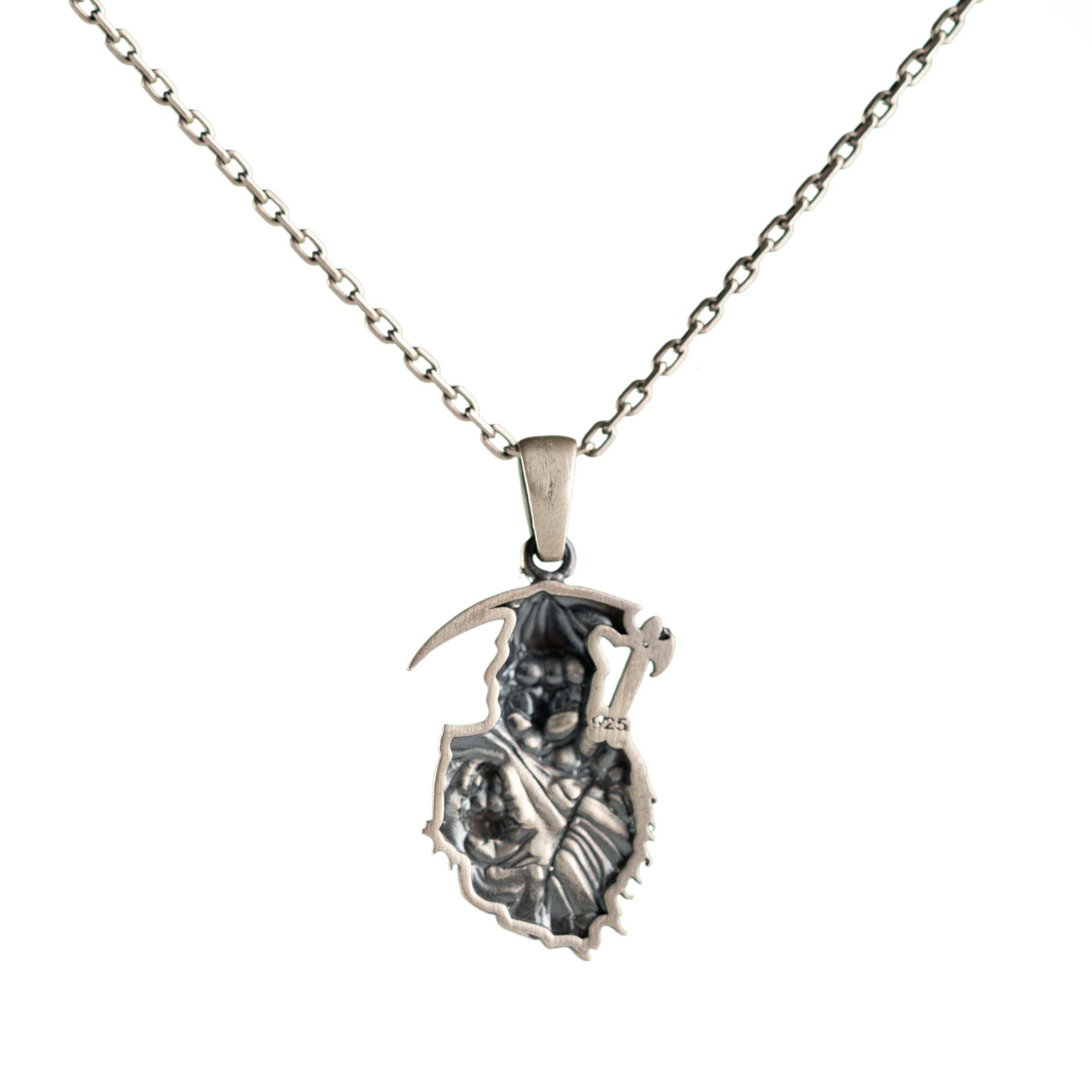 Grim Reaper Necklace Sterling Silver Death Scythe Pendant Gothic Skull Jewelry