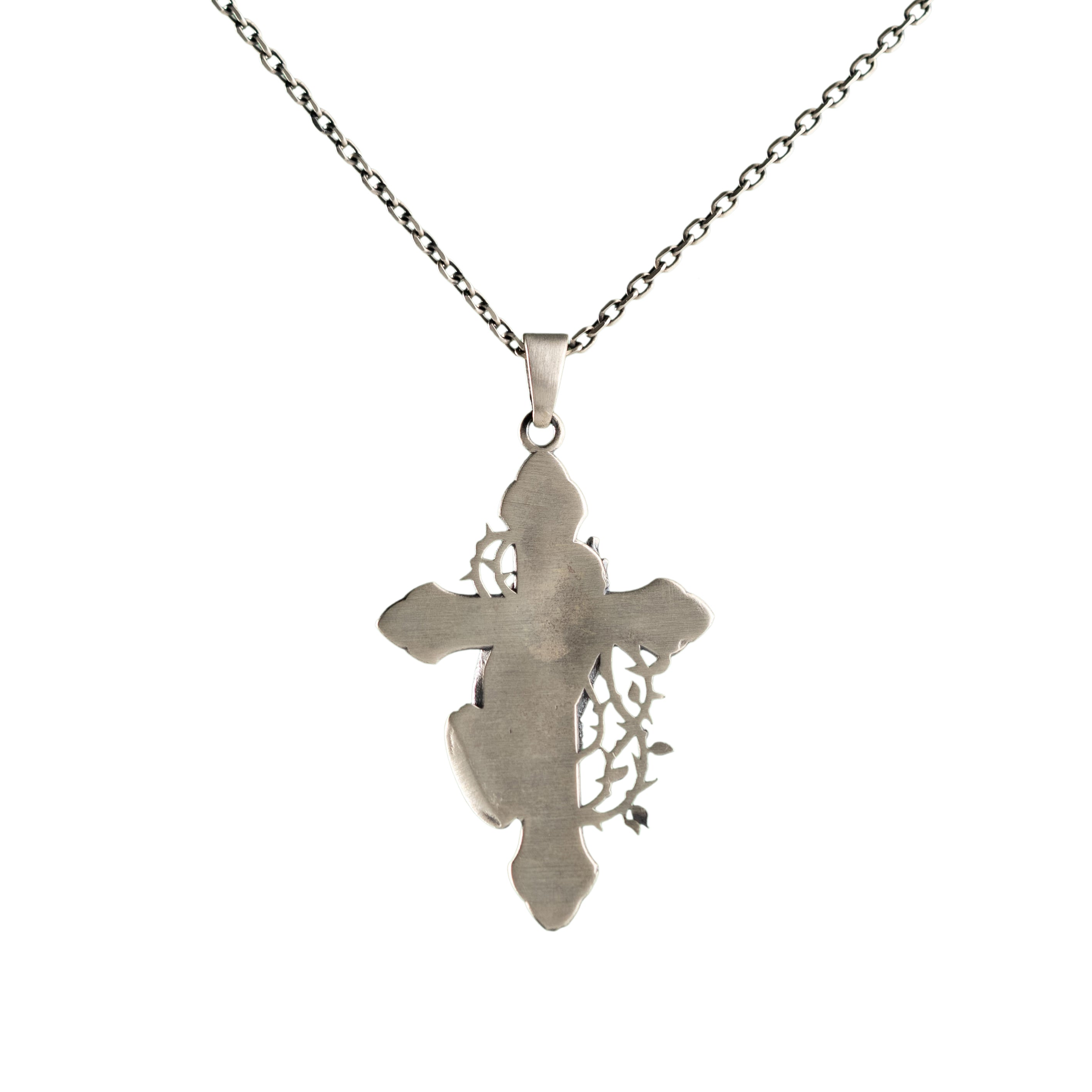 925 Sterling Silver Cross Pendant Praying Hands Crown of Thorns Gothic Necklace