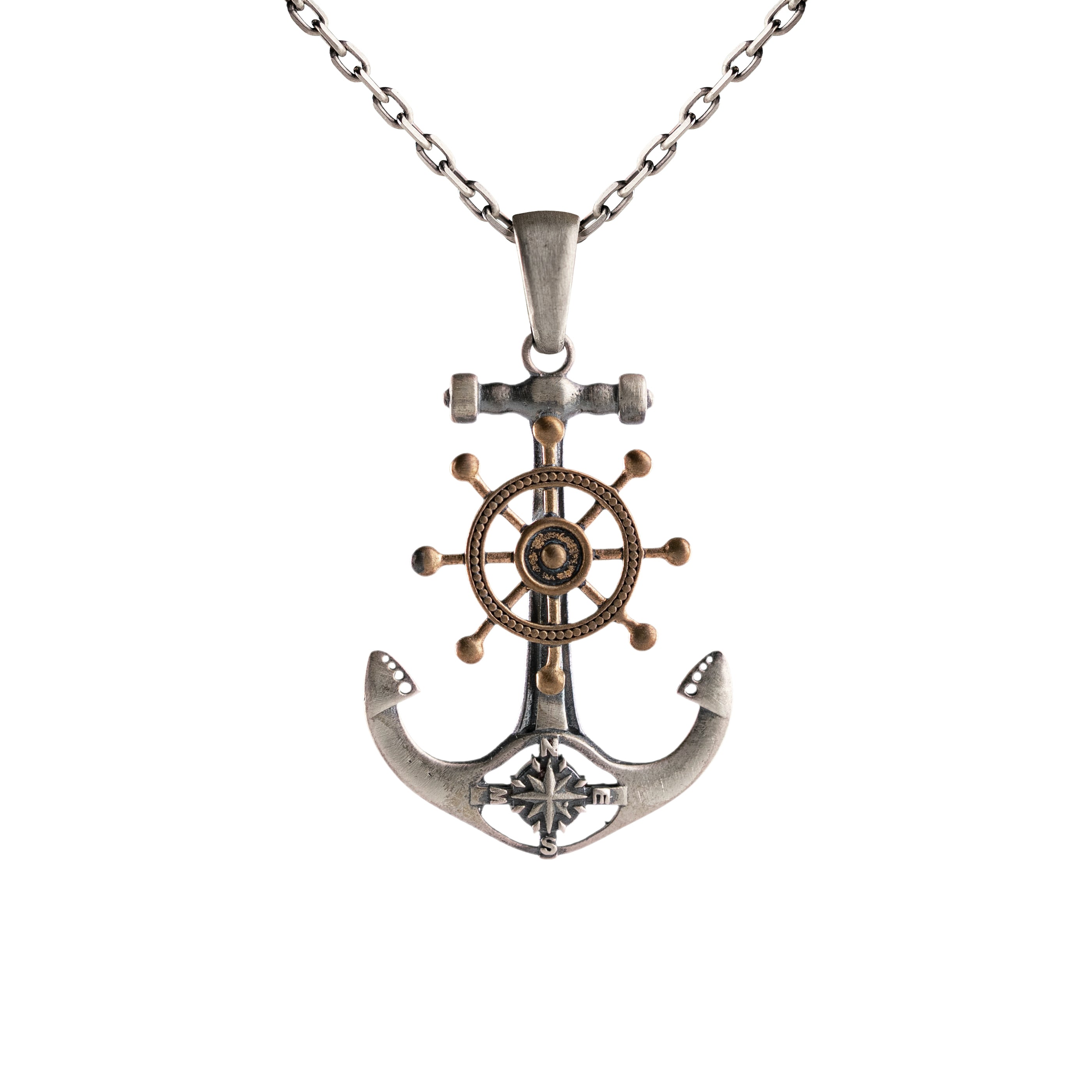 Anchor Ship Pendant Necklace – Handmade Silver Nautical Symbol Jewelry with Polished Finish