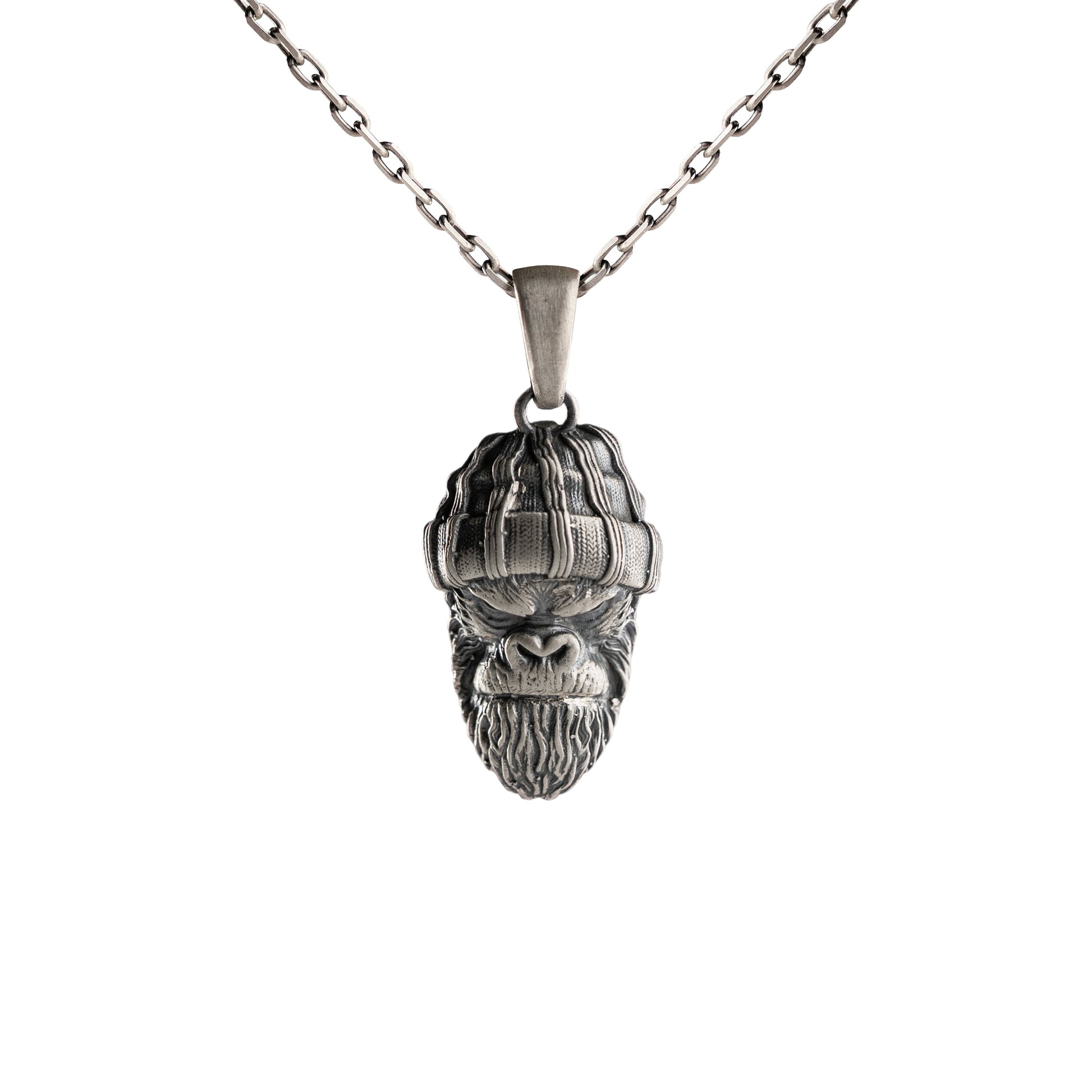 Angry Gorilla Pendant Necklace Sterling Silver Bold Biker Animal Charm