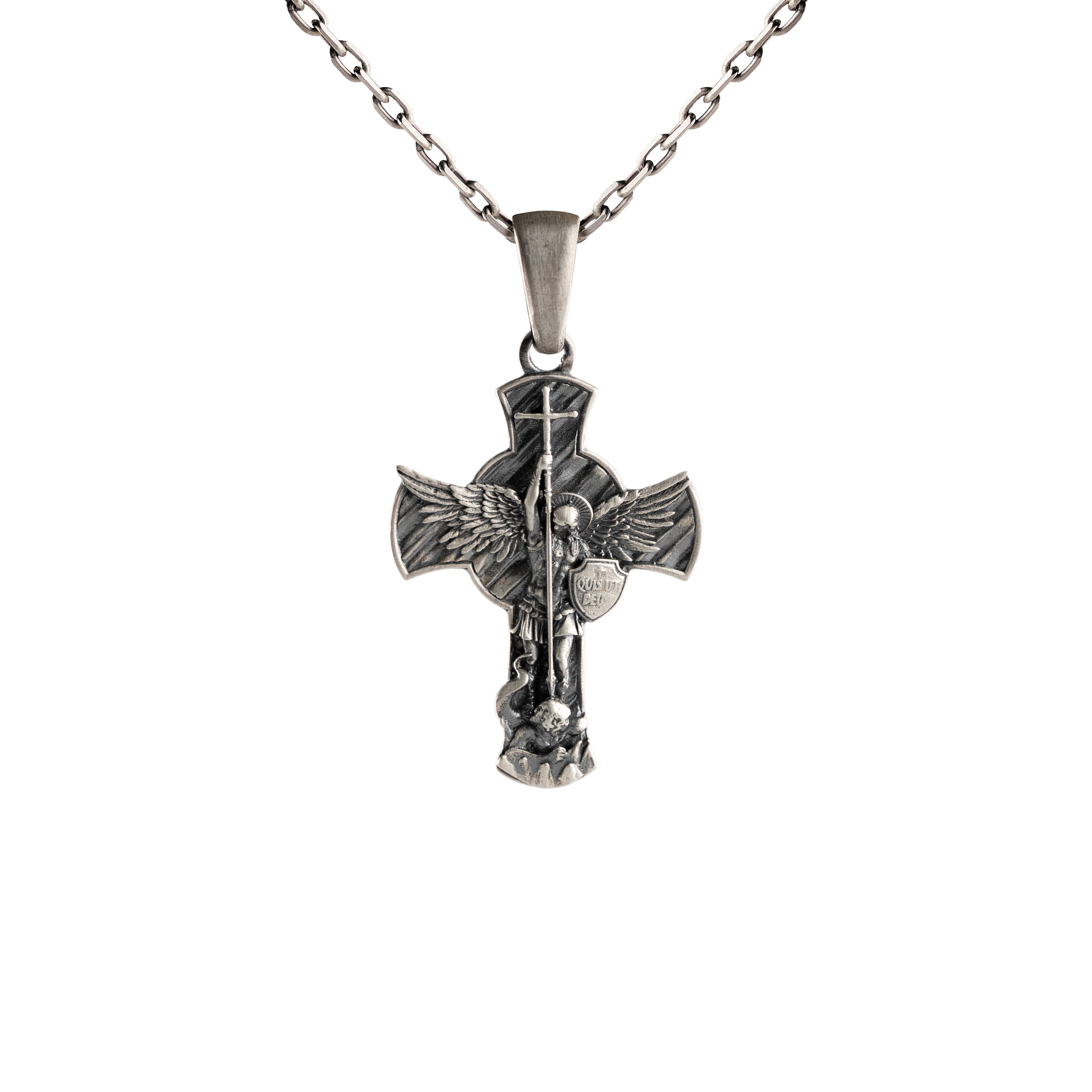 Archangel Michael Pendant Sterling Silver Cross Gothic Protective Amulet
