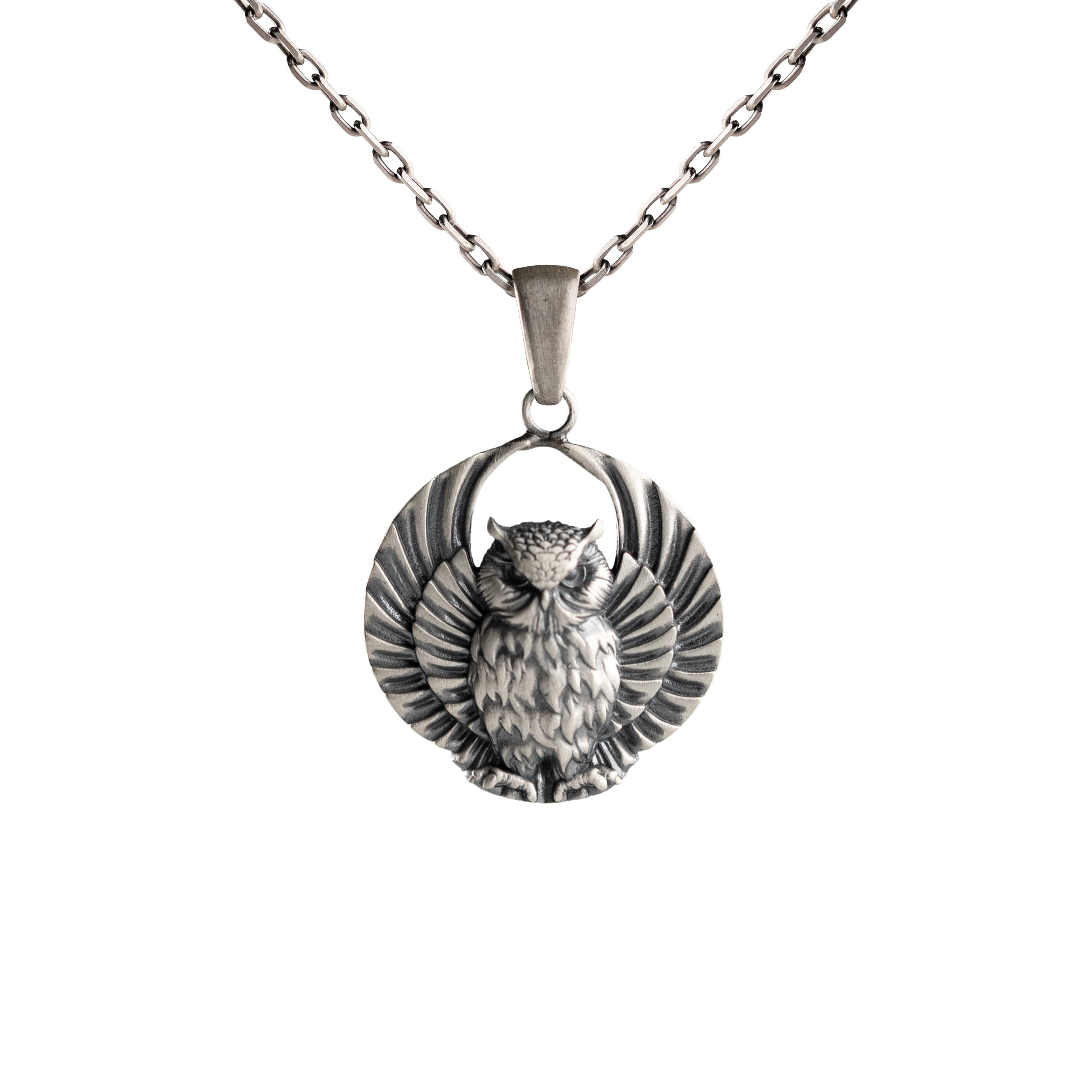 Silver Owl Necklace - Athena Owl Pendant 925 Sterling Silver Gothic Pendant