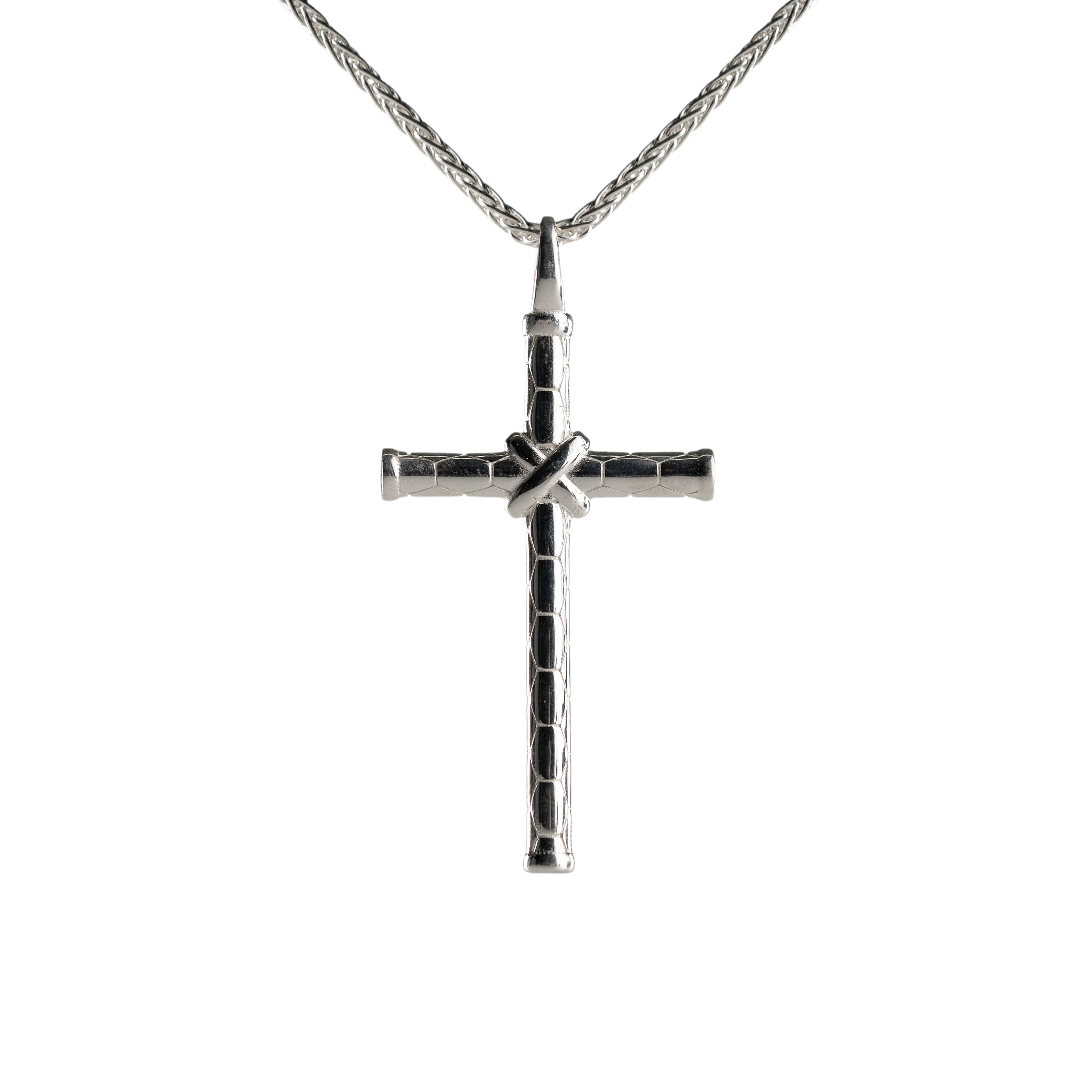 Bamboo Cross Pendant Sterling Silver Necklace – Vintage Mexico Jewelry Gift