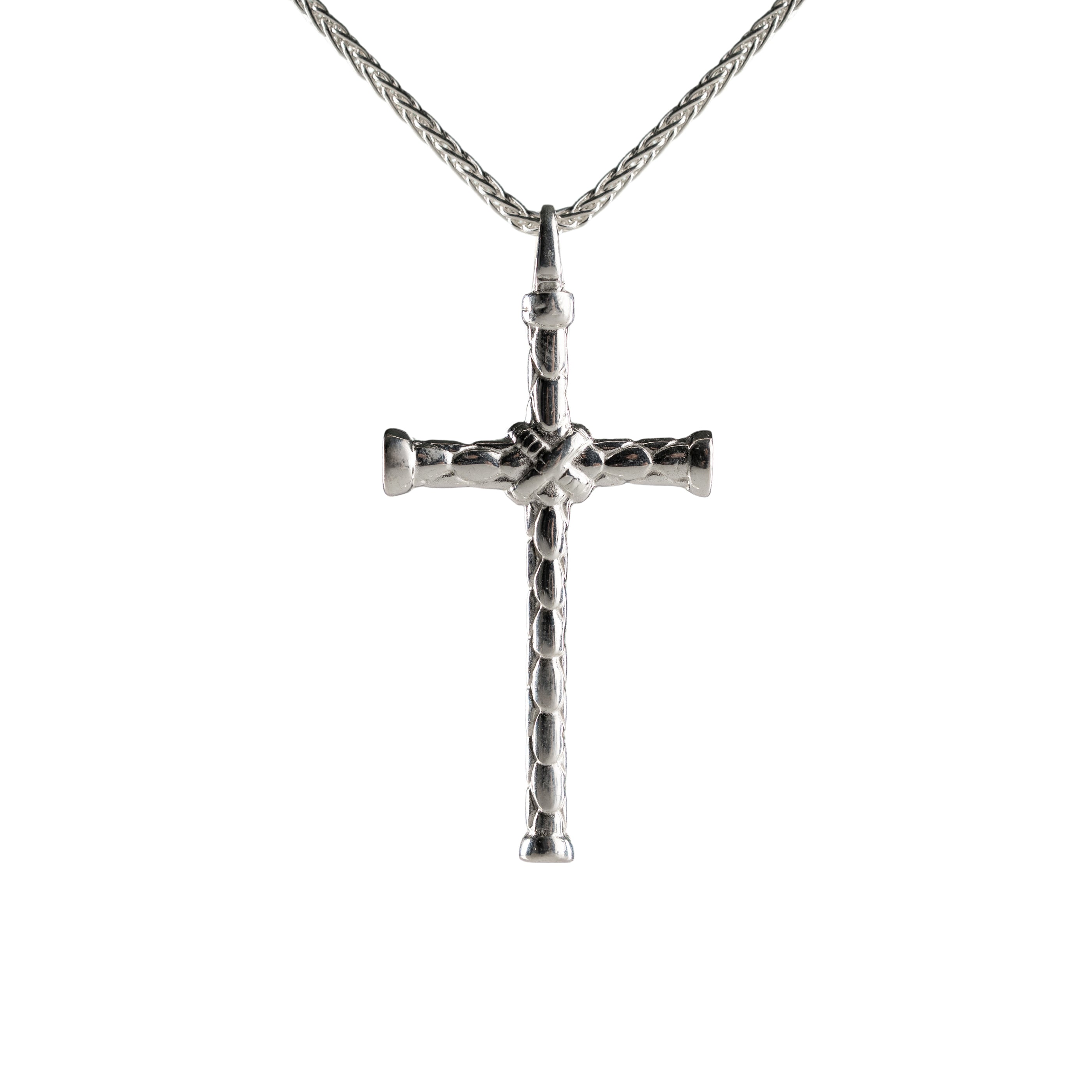 Bamboo Cross Pendant – Handmade Sterling Silver Cross Necklace with Wrapped Center Knot