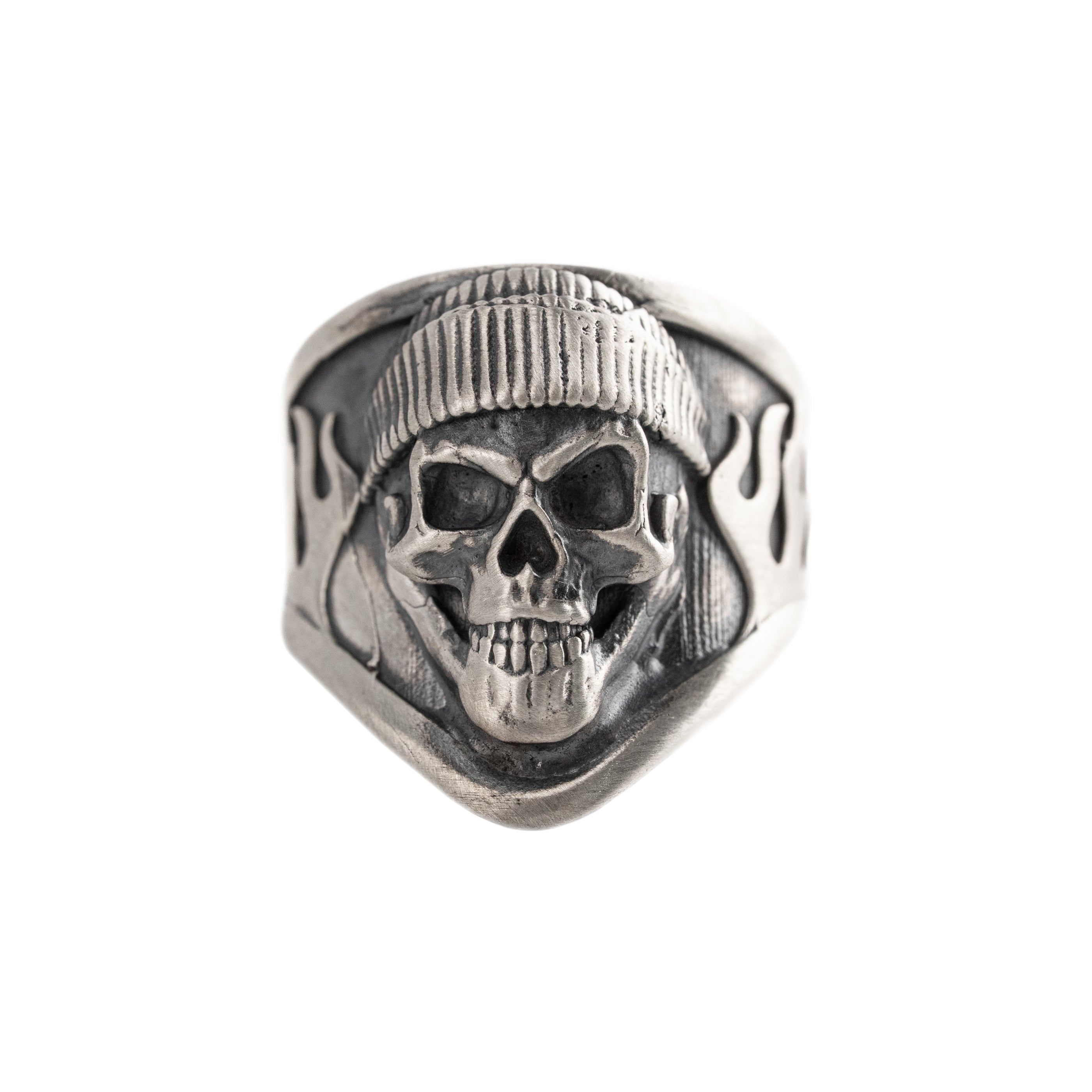 Skull Flame Ring – Handmade Sterling Silver Unisex Band With Flame Design