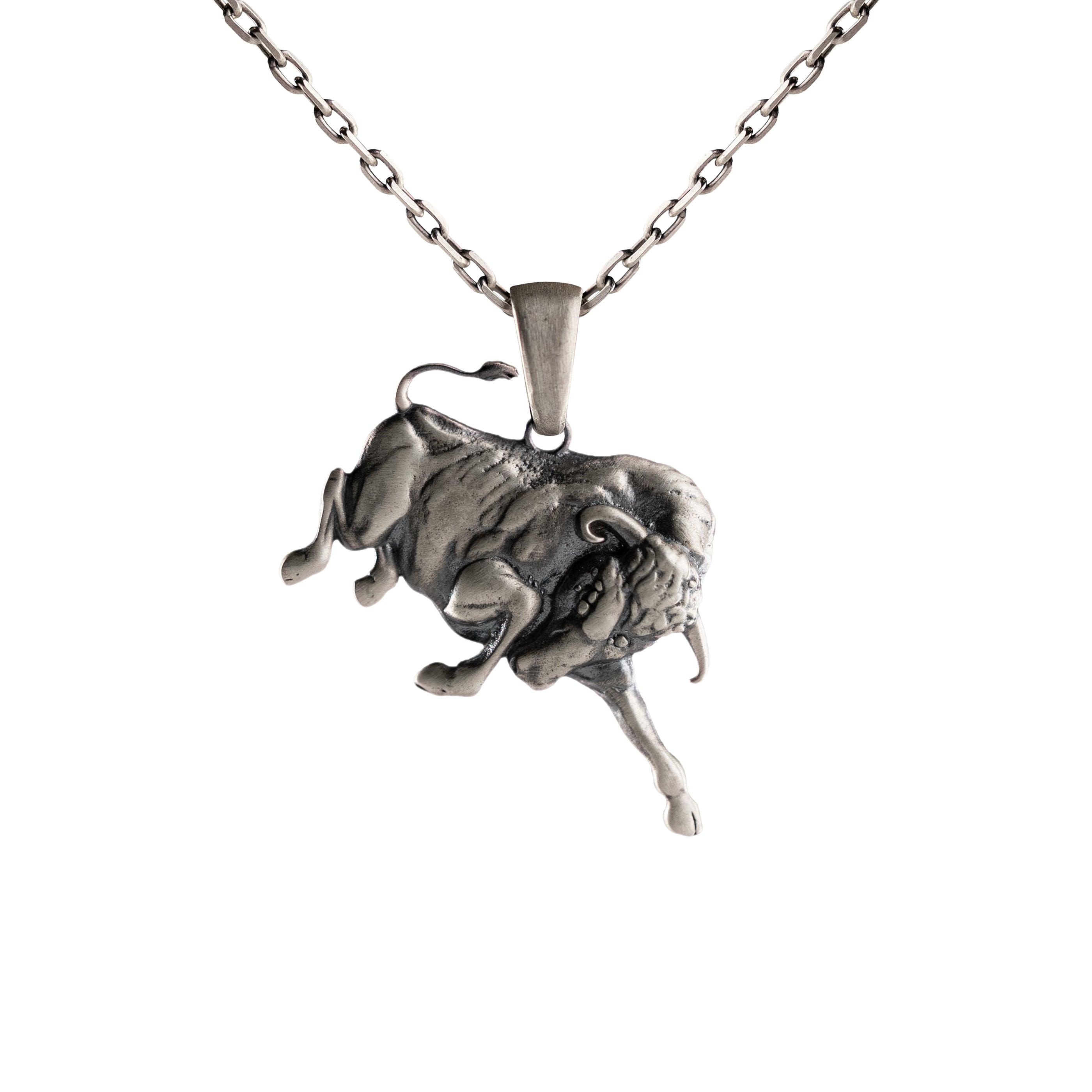 Bull Sterling Silver Pendant – Taurus Zodiac Strength Necklace – Gothic Bullfighter Charm