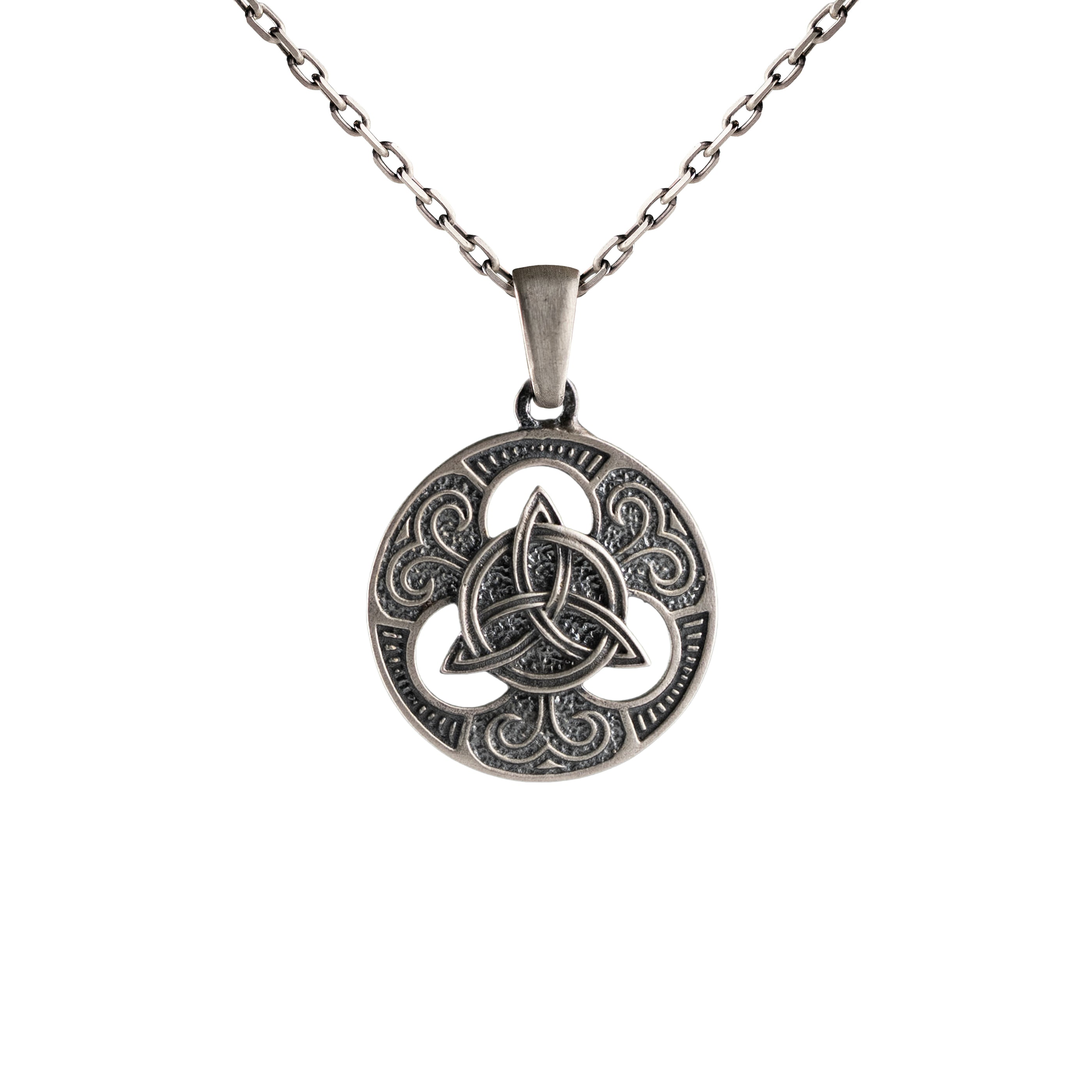 Celtic Triquetra Pendant – 925 Silver Norse Knot Necklace with Oxidized Finish
