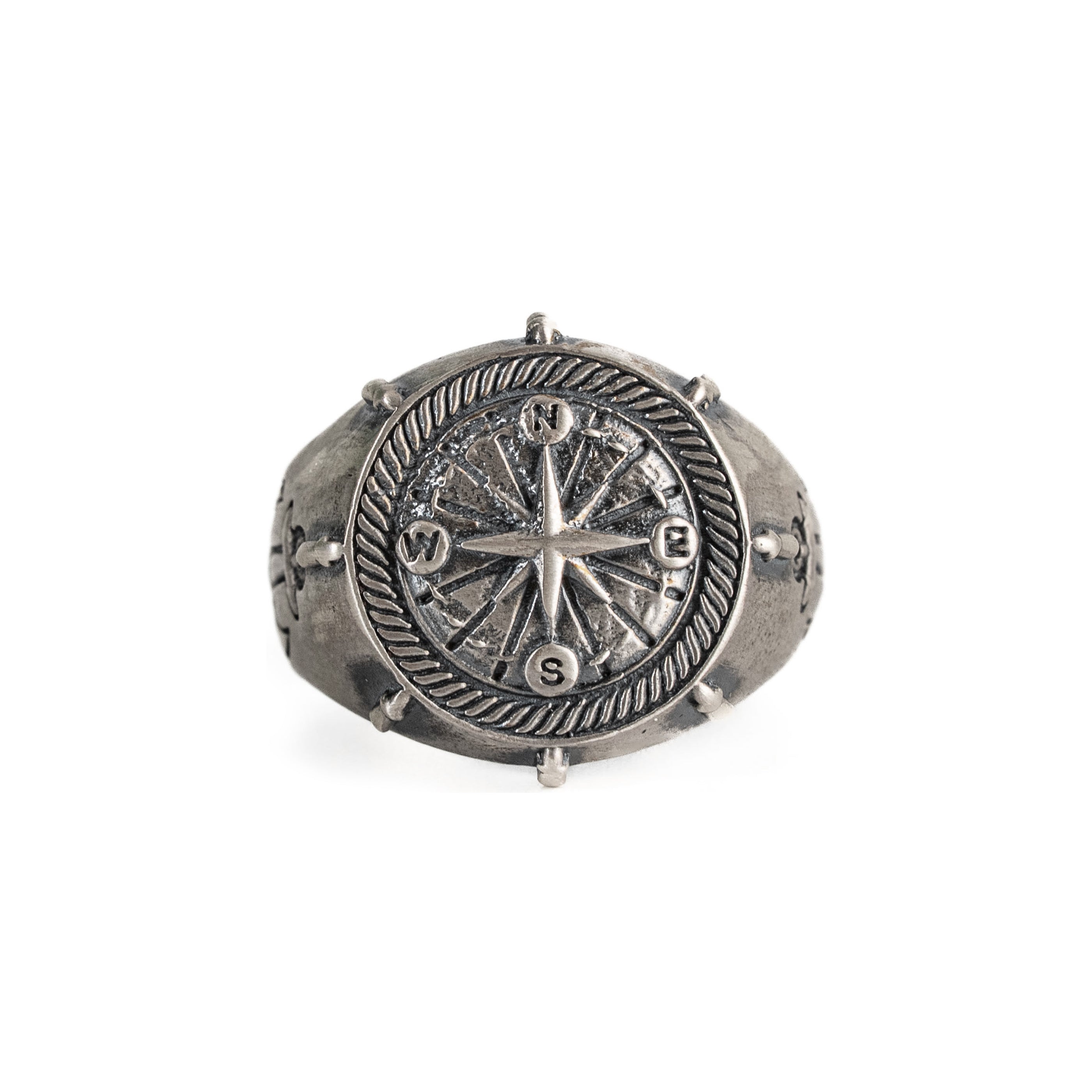 Compass Sterling Silver Ring – North Star Signet 925 Silver Gothic Band