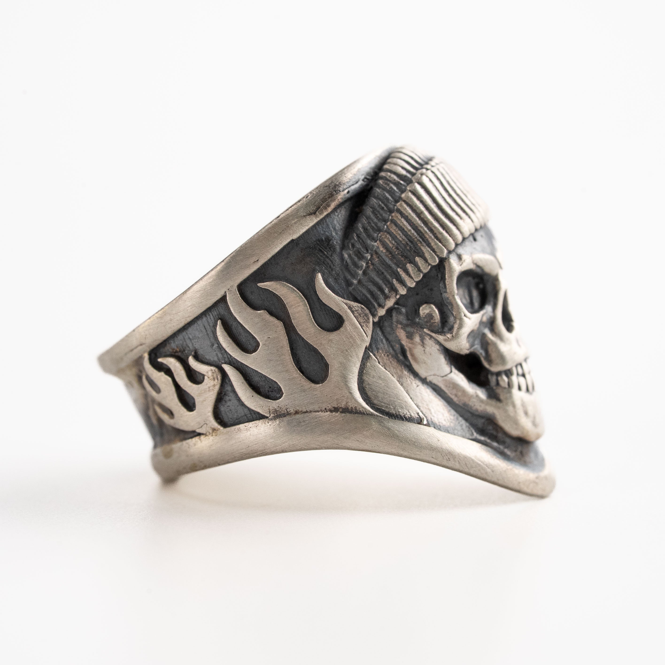 Skull Flame Ring – Handmade Sterling Silver Unisex Band With Flame Design