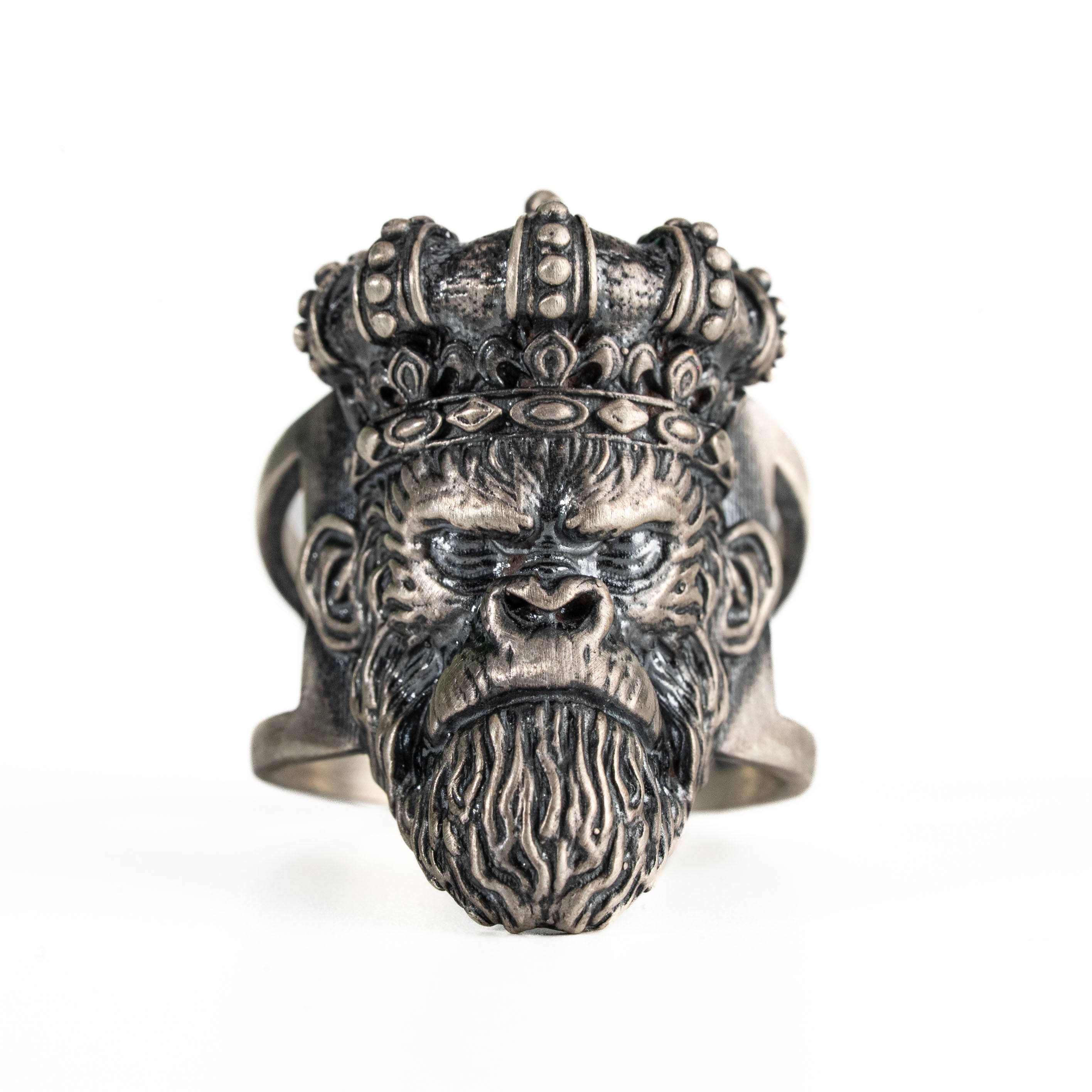 Sterling Silver Gorilla Ring Set - Bold Ape Pendant Necklace with Oxidized Finish