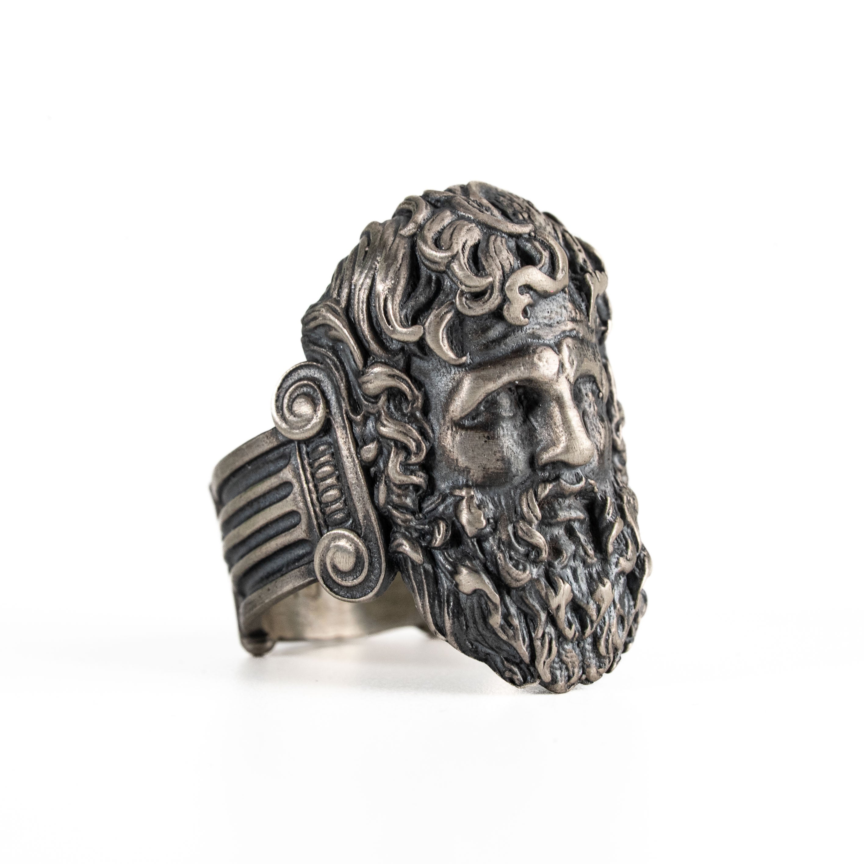 Zeus Silver Ring – Greek Mythology Signet in 925 Sterling Silver with Oxidized Finish