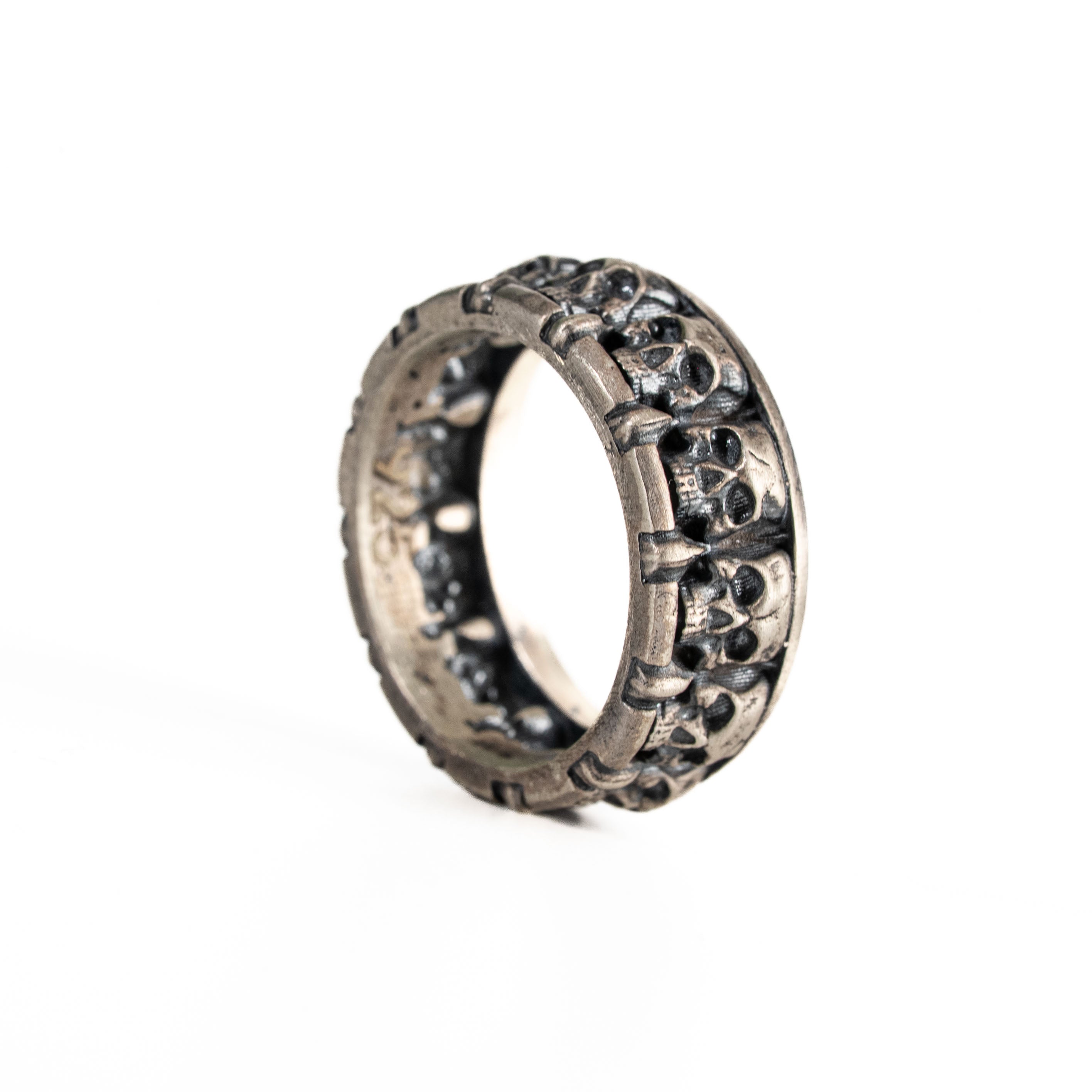 Skull Silver Ring Sterling 925 Silver Gothic Biker Engraved Wedding Band