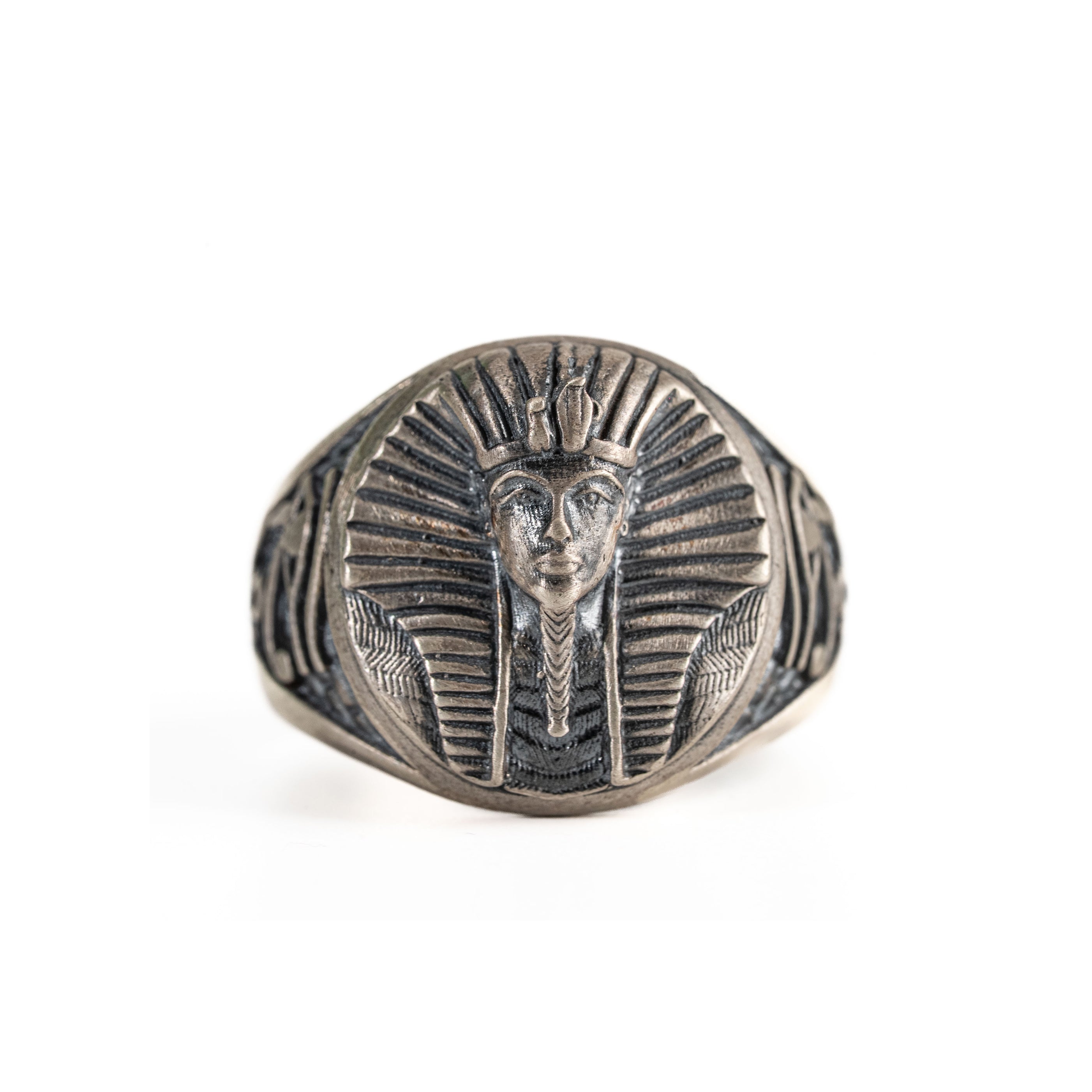 Sterling Silver Pharaoh Ring With Ankh Pendant Necklace Gothic Egyptian Jewelry