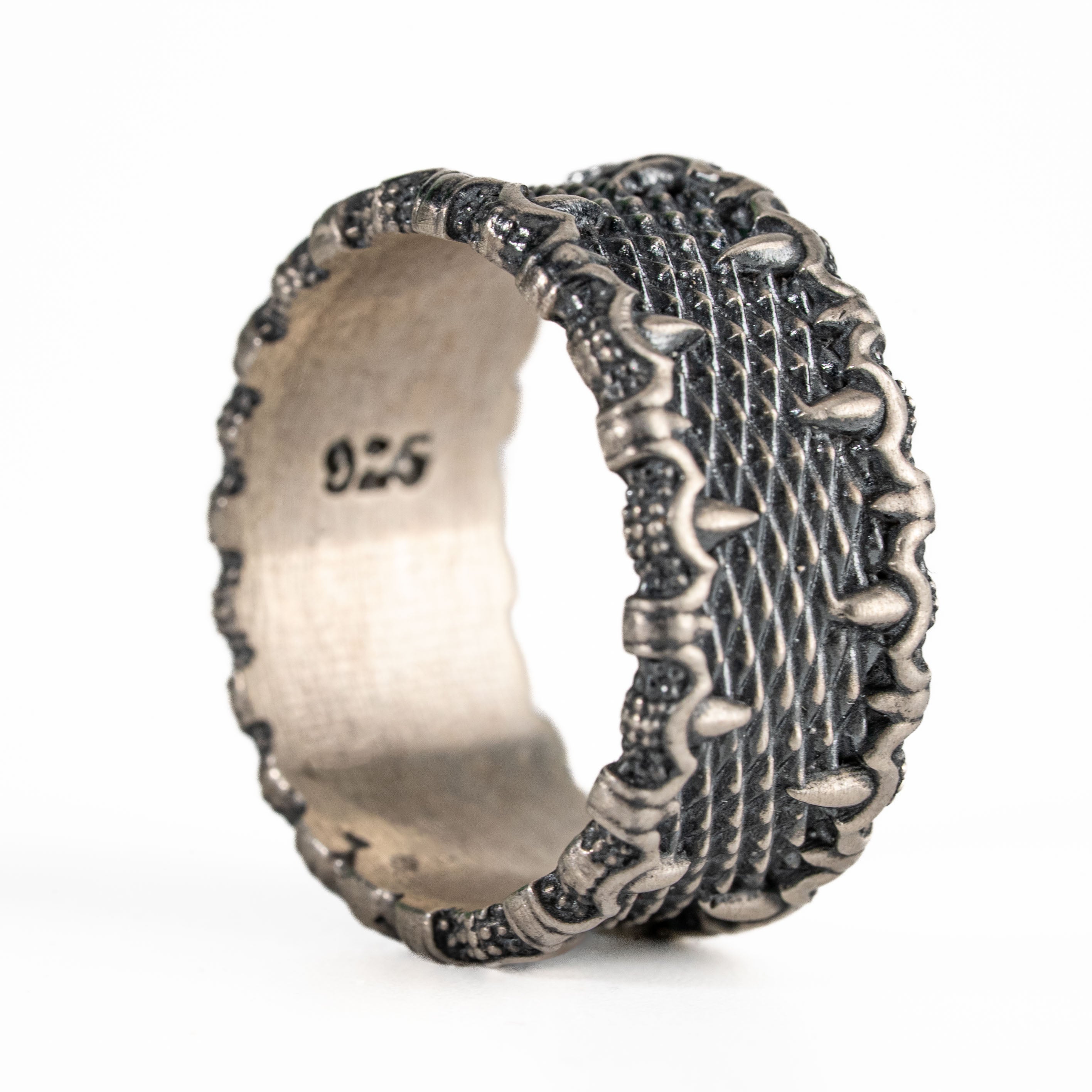 Personalized Dragon Scale Ring Sterling Silver Gothic Men's Statement Band with Oxidized Finish