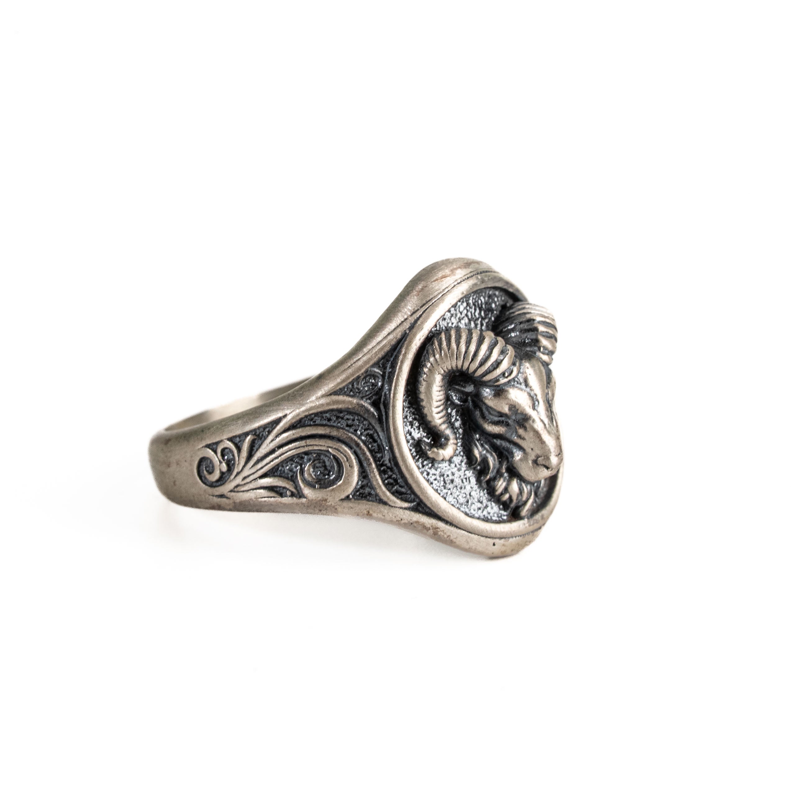 Aries Ram Head Ring Sterling Silver Zodiac Signet Ring Courage Strength