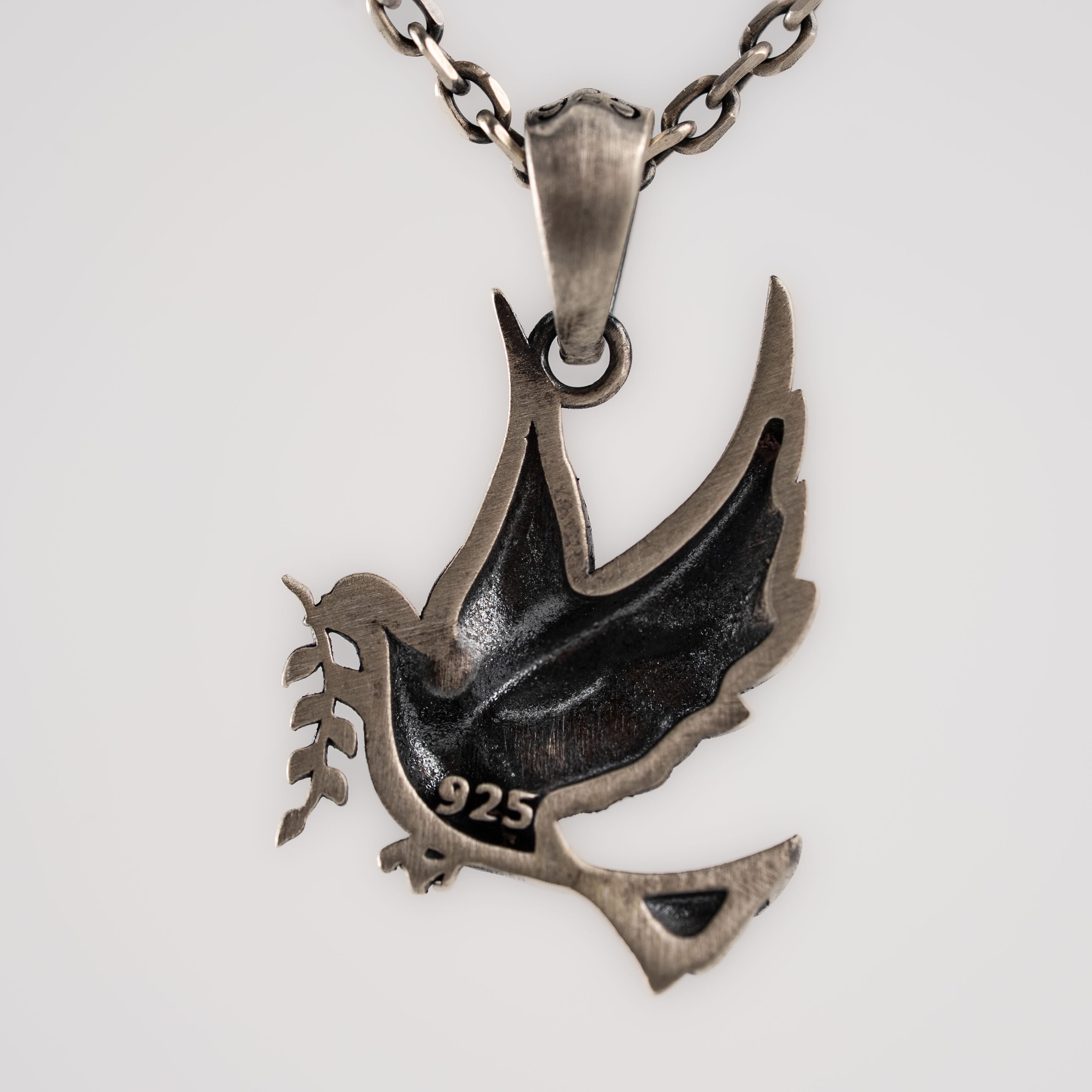 Silver Peace Dove Necklace Sterling Silver Pendant with Olive Branch Charm