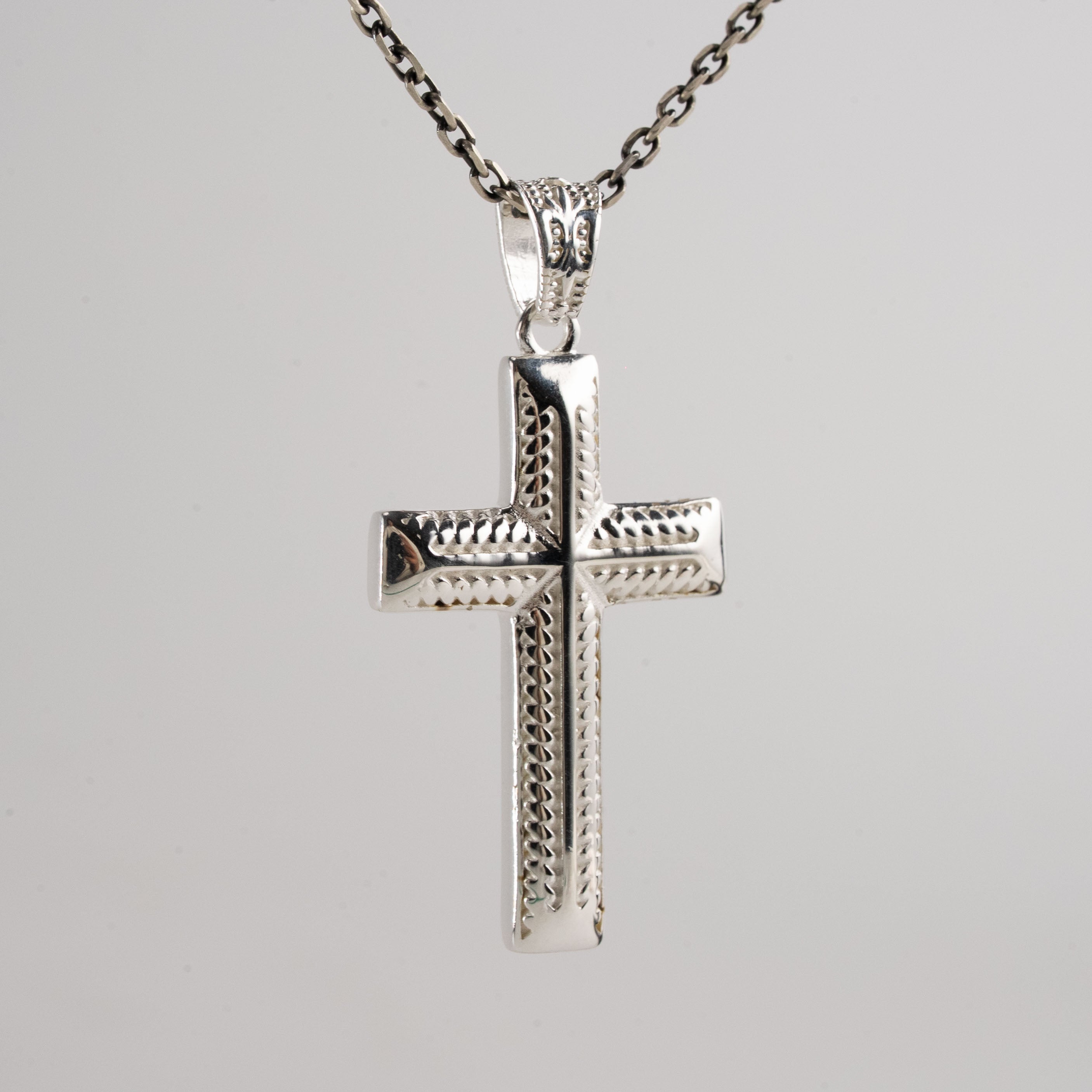 925 Sterling Silver Cross Pendant Gothic Serrated Barbed Wire Industrial Necklace