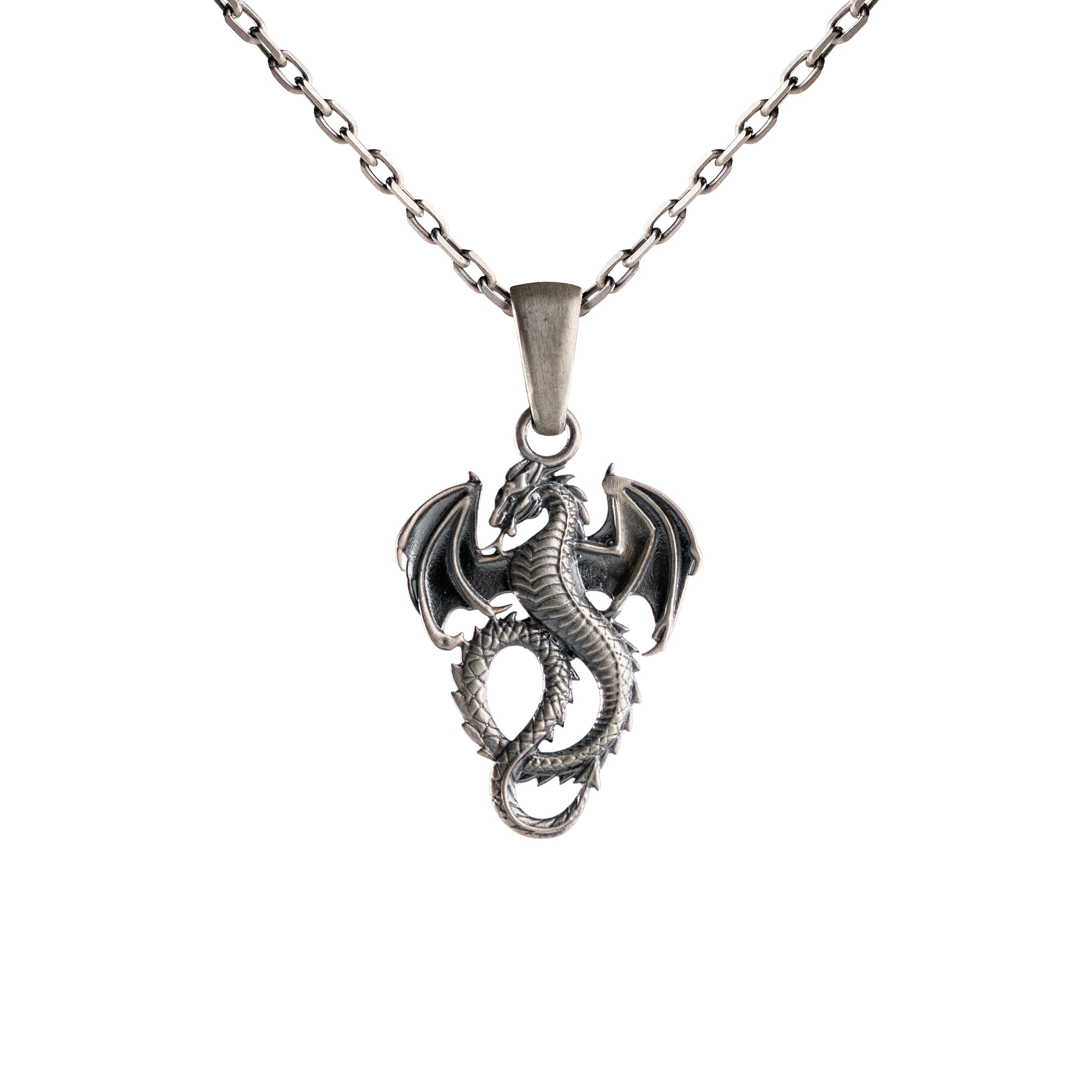 Dragon Silver Pendant Sterling 925 Silver Gothic Fantasy Necklace Charm