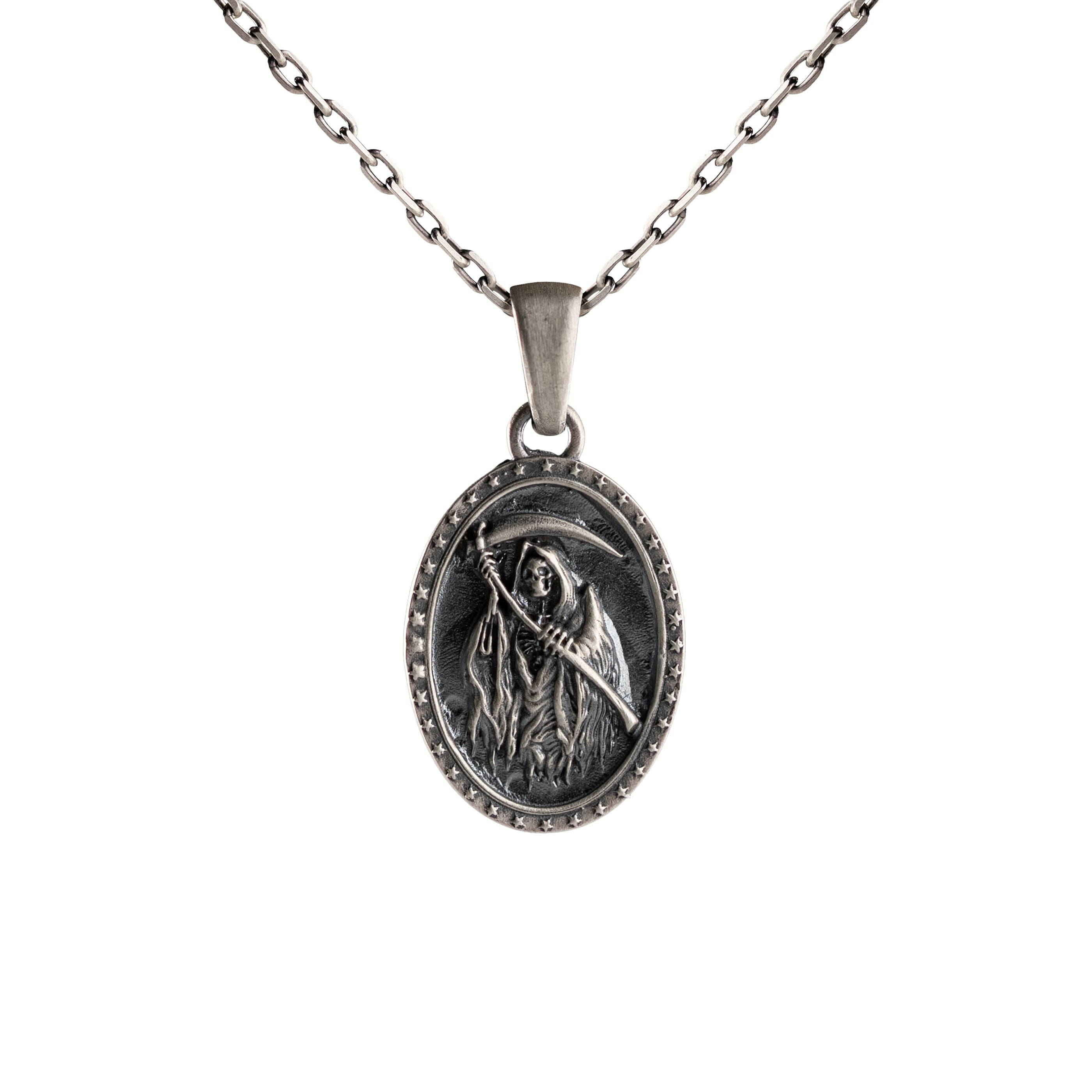 Grim Reaper Pendant Sterling Silver Gothic Death Symbol Necklace
