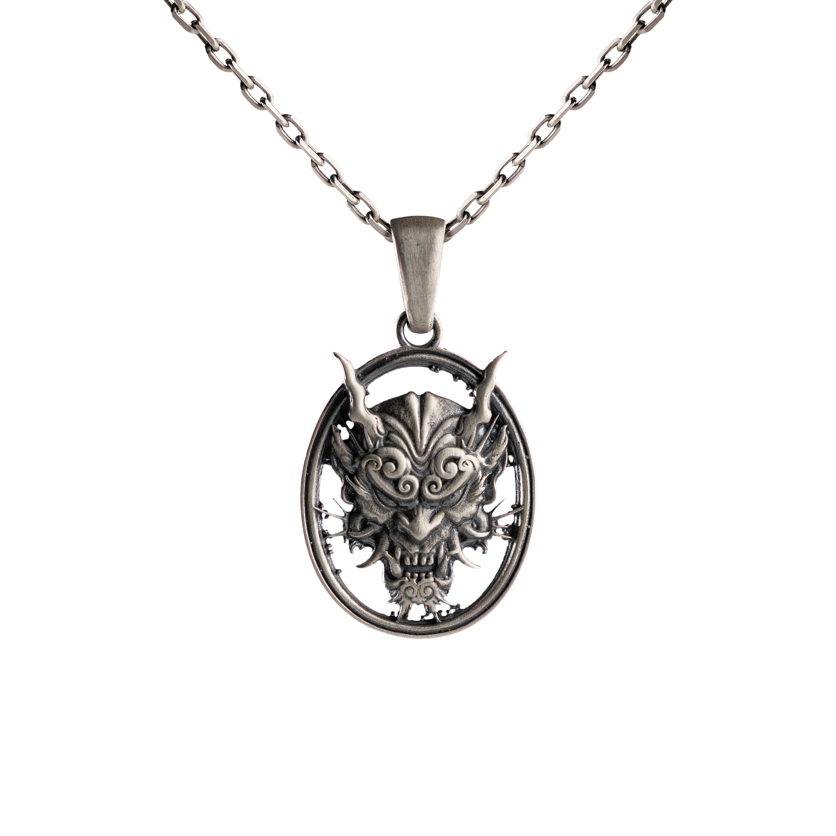 Hannya Mask Pendant Sterling Silver Gothic Samurai Warrior Necklace