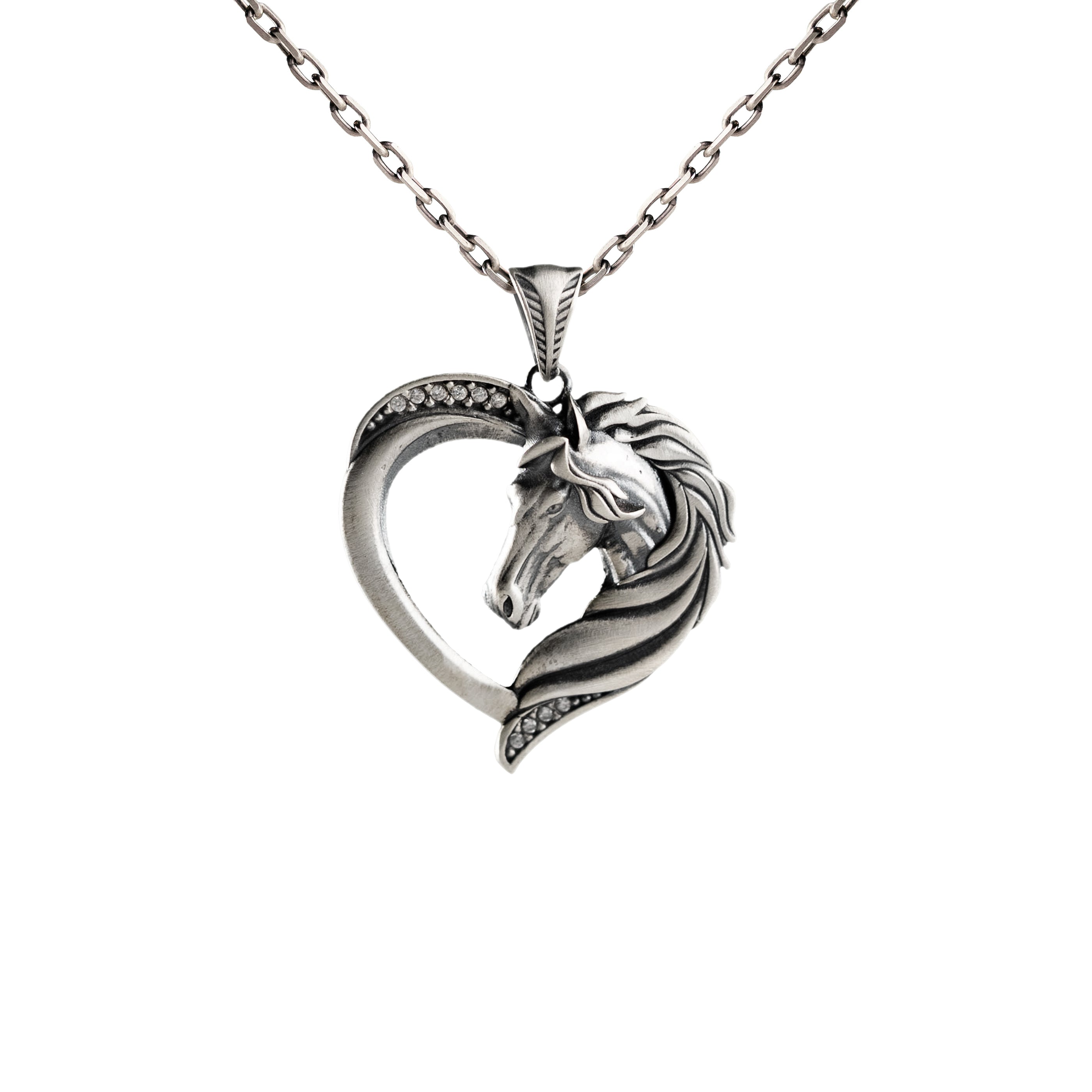 Horse Heart Necklace Sterling Silver Pendant Gothic Equestrian Charm