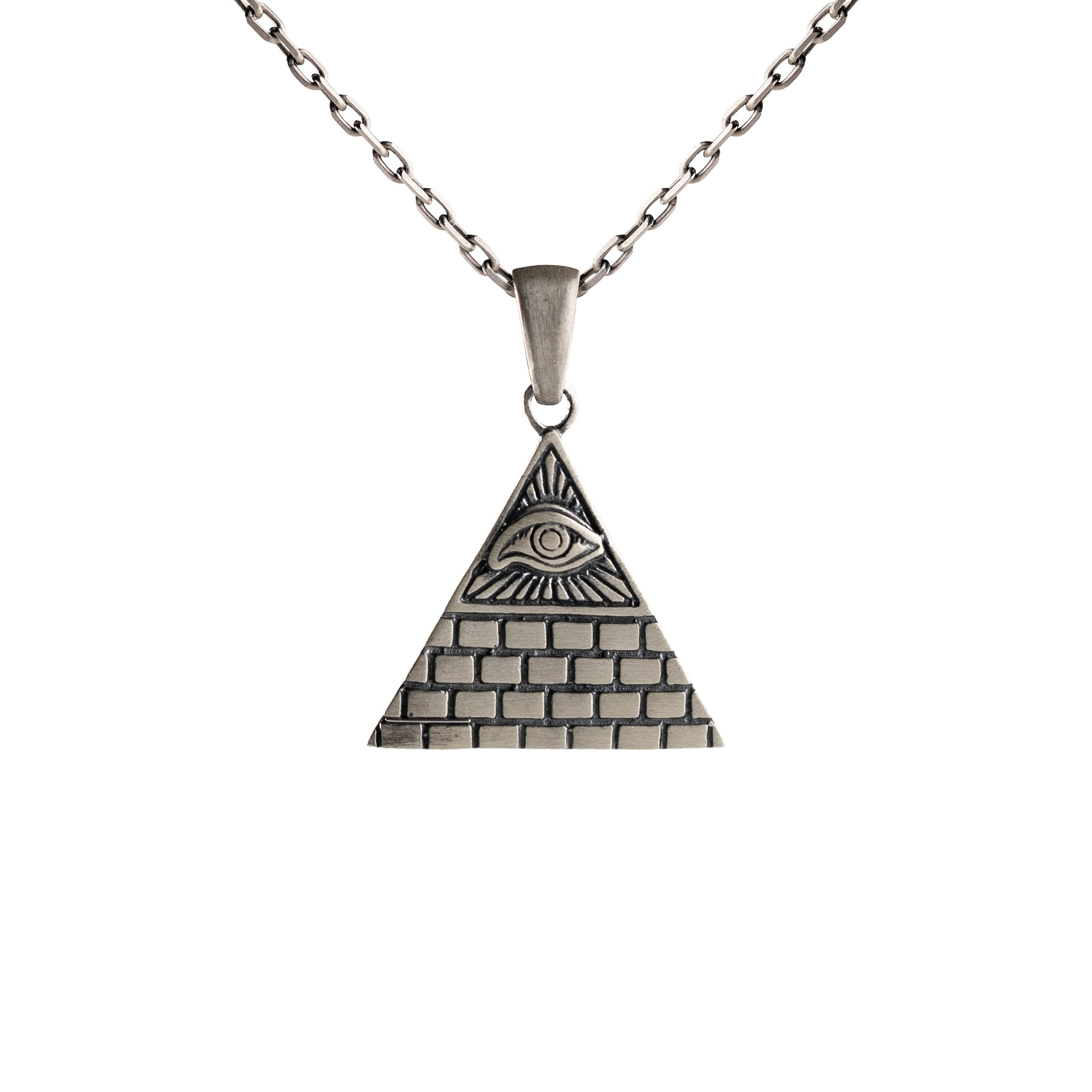 Illuminati Pyramid Pendant – 925 Sterling Silver All Seeing Eye Charm Necklace