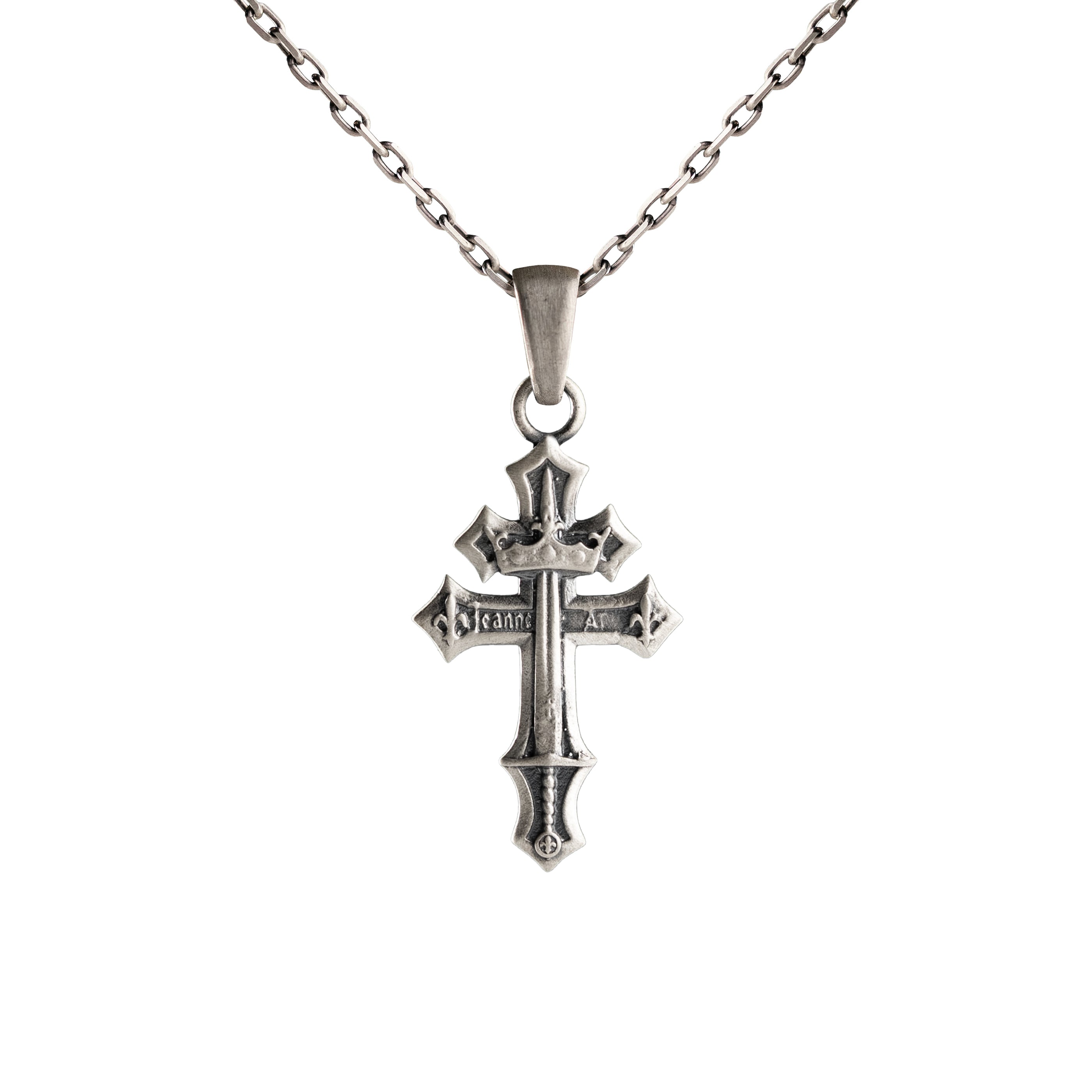 Jeanne d'Arc Cross Pendant | Handmade Sterling Silver Fleur de Lis Necklace