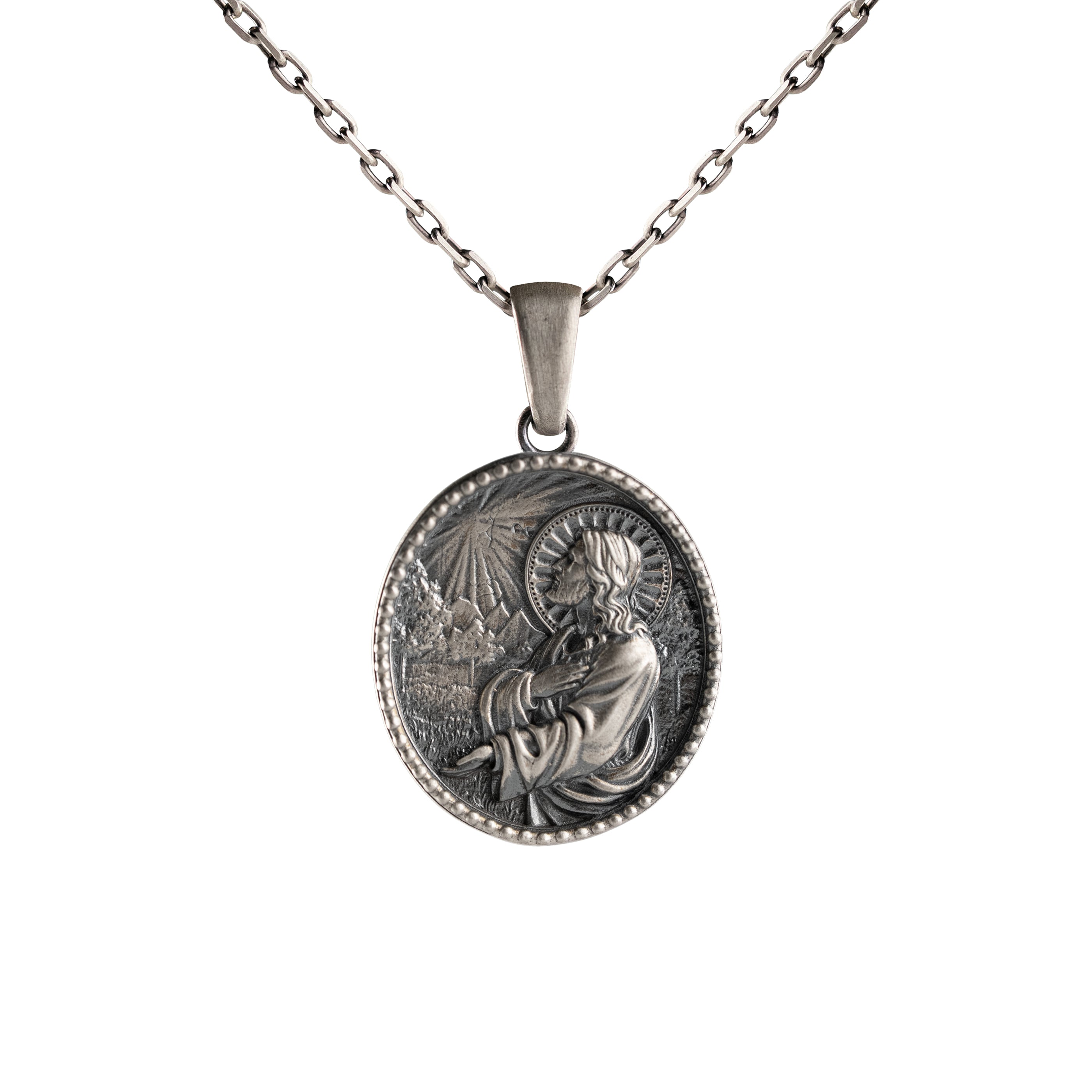 Jesus Christ Silver Necklace - Sterling Silver Sacred Heart Pendant Gothic Faith Symbol