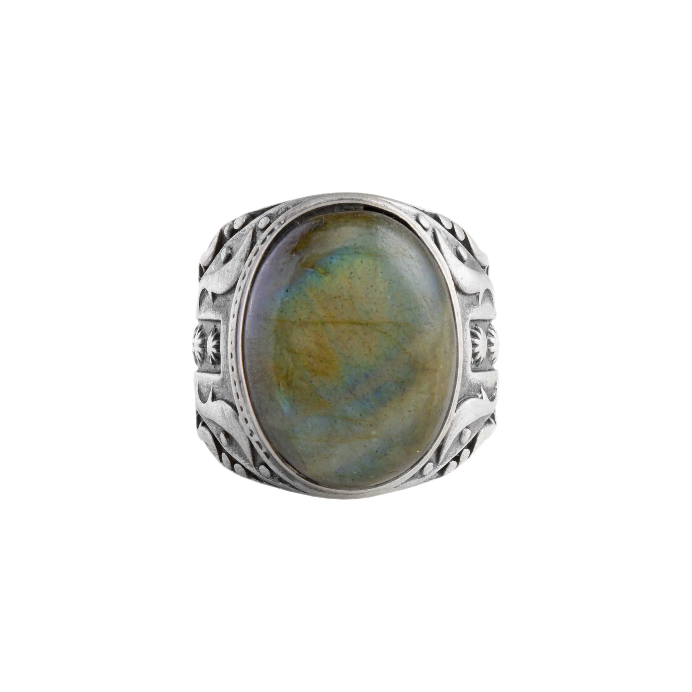 Labradorite Ring Men Sterling Silver Gothic Oval Stone Ottoman Greek Style